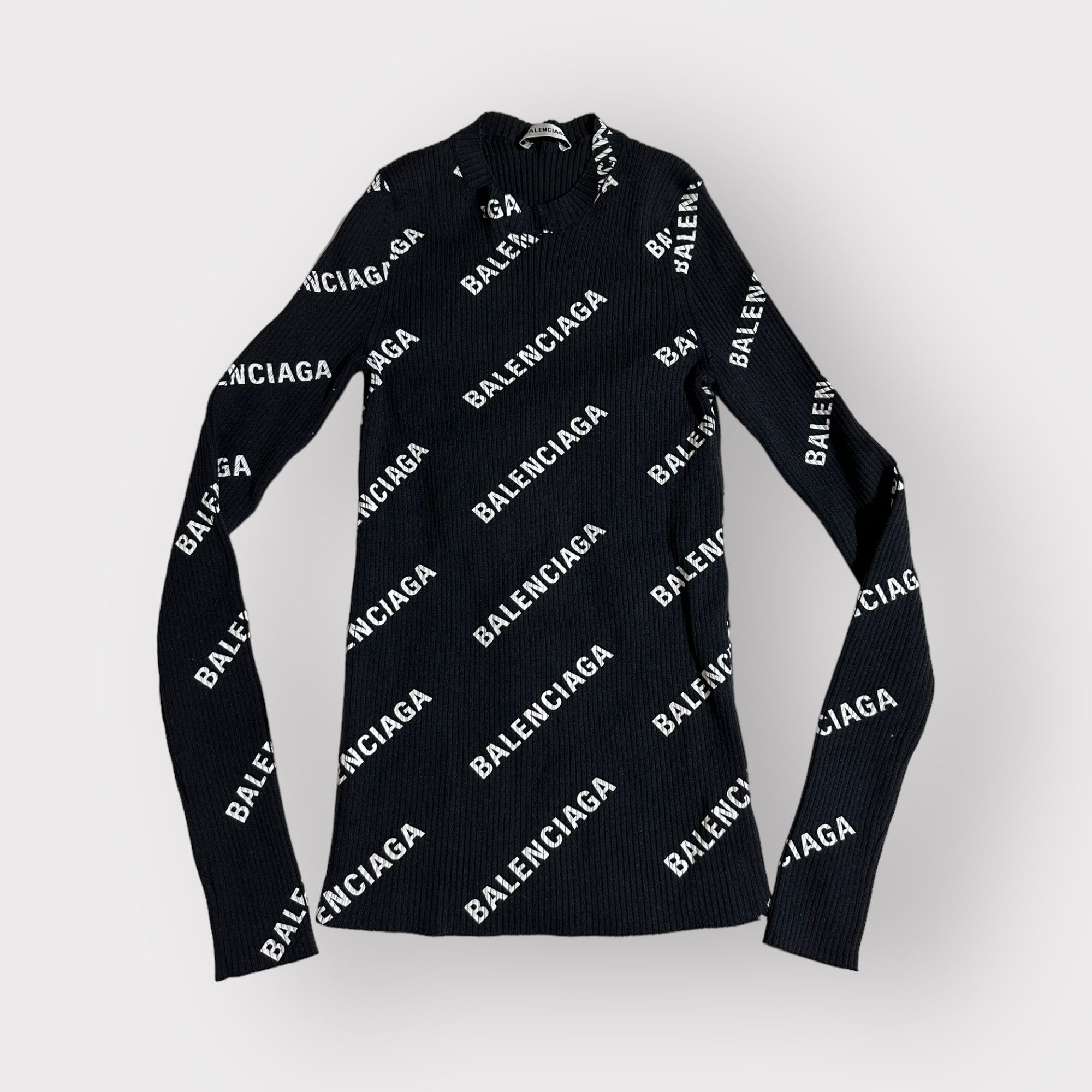 image of Balenciaga Top Long Sleeve Black And White Allover Logo, Women's (Size XS)