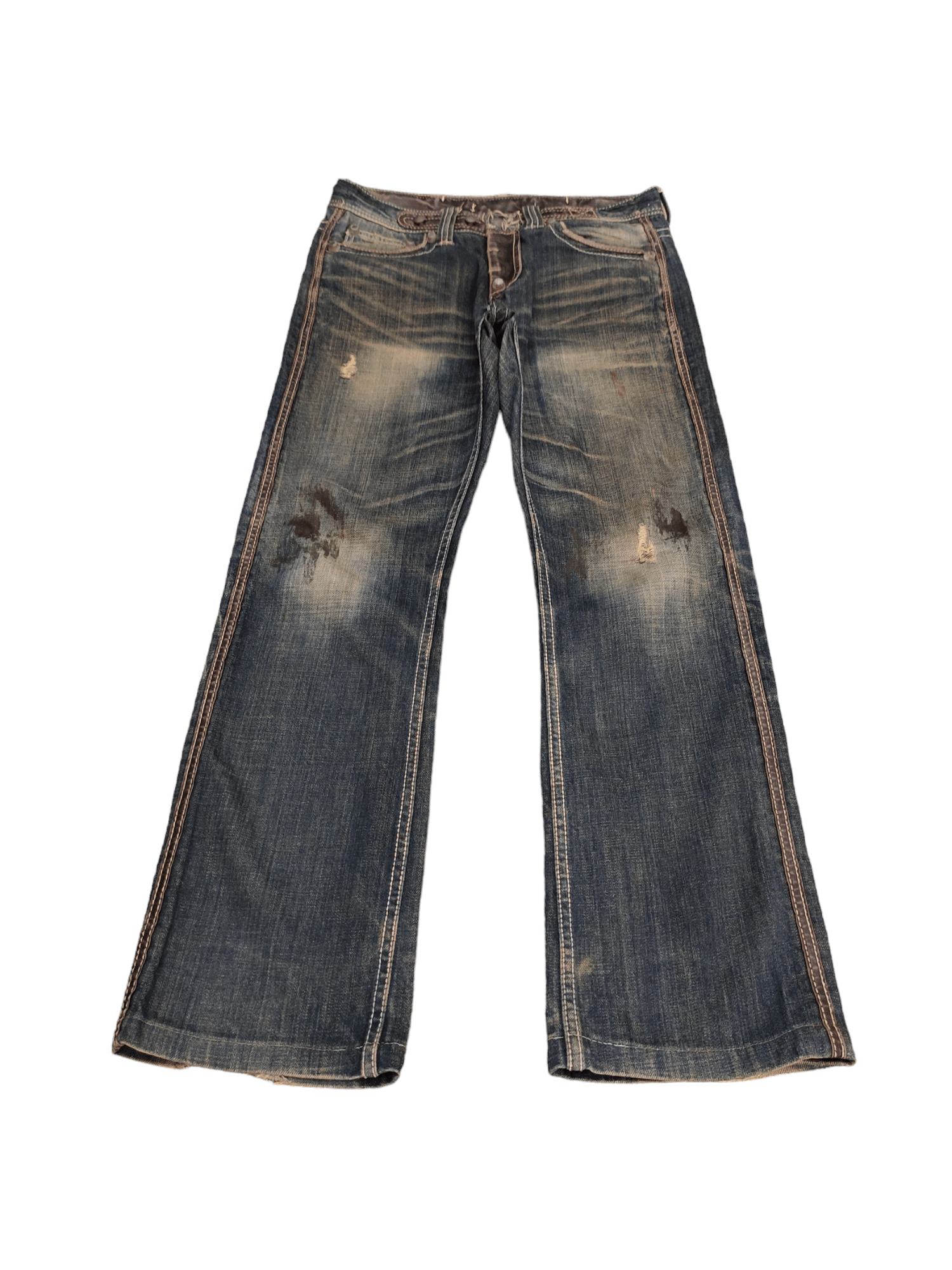 If Six Was Nine Flare Jeans Trim Co Leather Distress Faded Boot Cut Y2k Size US 31 - 10 Thumbnail