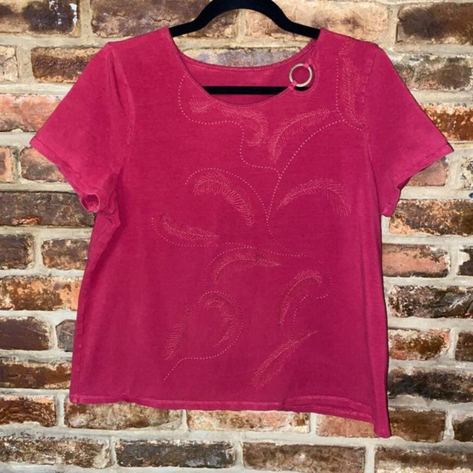 Other TanJay Red Floral Embroidered Grommet Short Sleeve Top Large Size L / US 10 / IT 46 - 1 Thumbnail