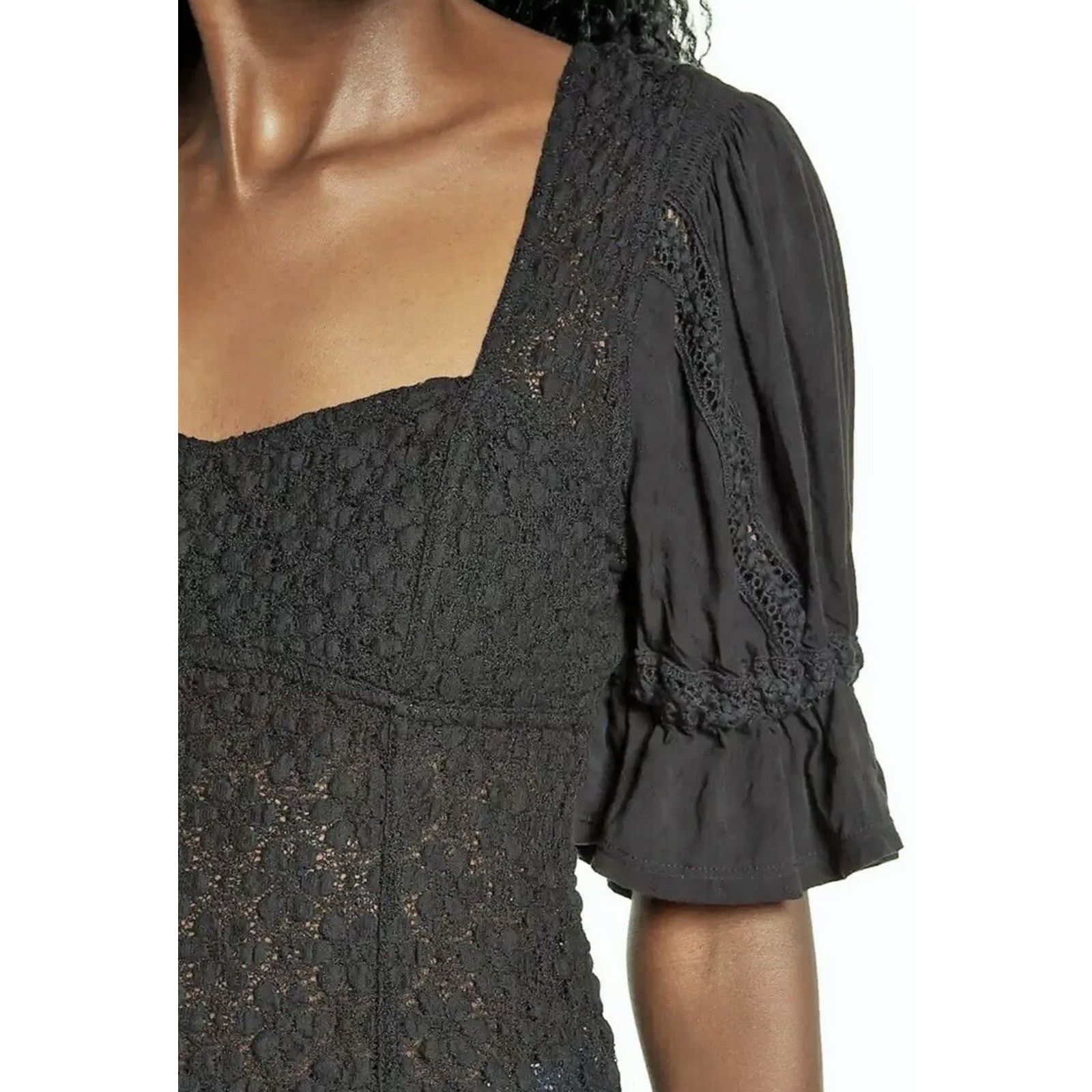 Free People Free People Spring Fling Crochet Top Black women A002085 Size L / US 10 / IT 46 - 4 Thumbnail
