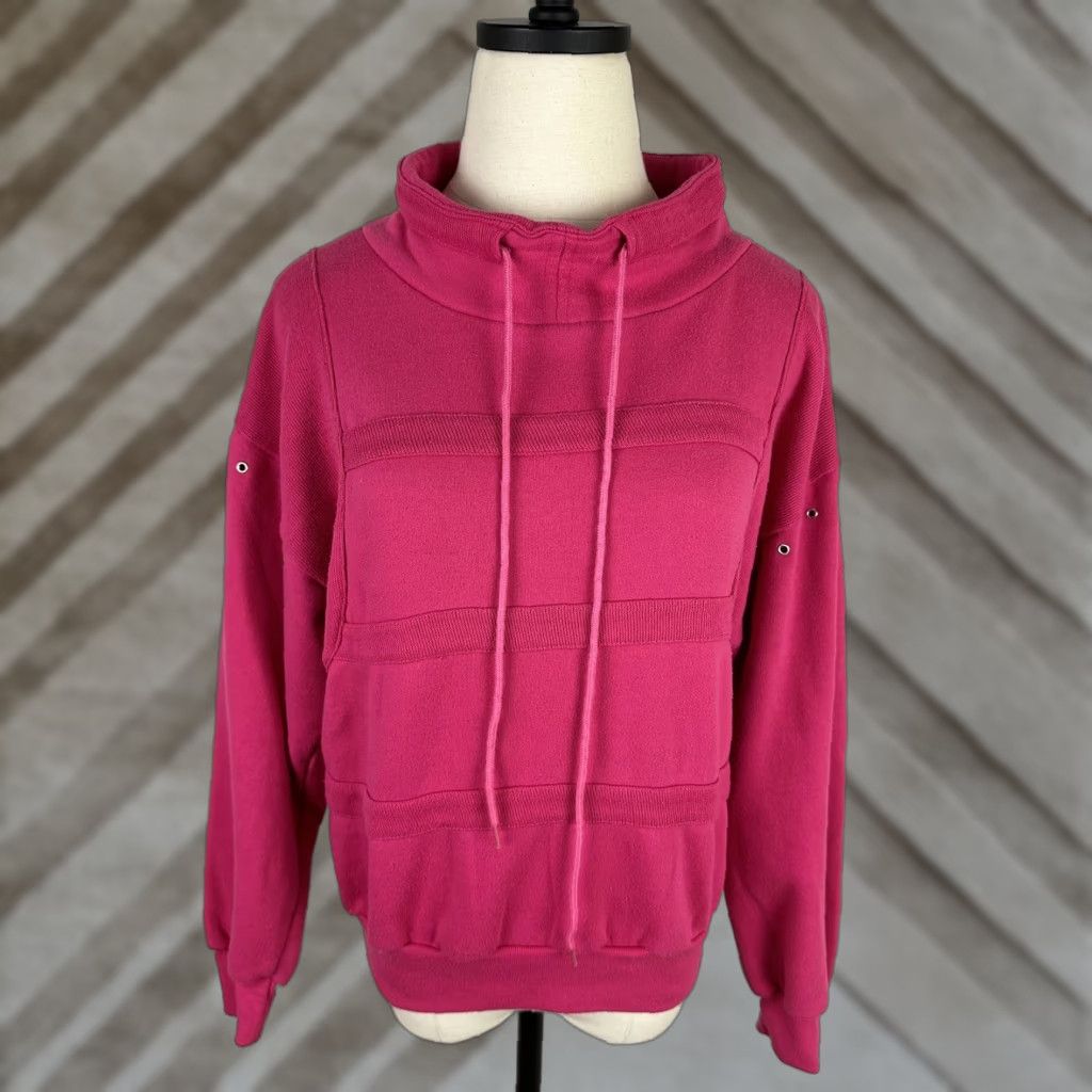Vintage VTG 80s Fuchsia Pink Pullover Sweatshirt S Cowl Neck Drawstring Grommets Retro Size S / US 4 / IT 40 - 1 Thumbnail