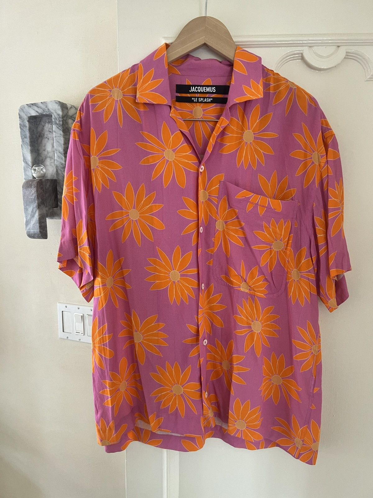 image of Jacquemus Le Splash Pink Orange Short Sleeve Shirt, Men's (Size Small)