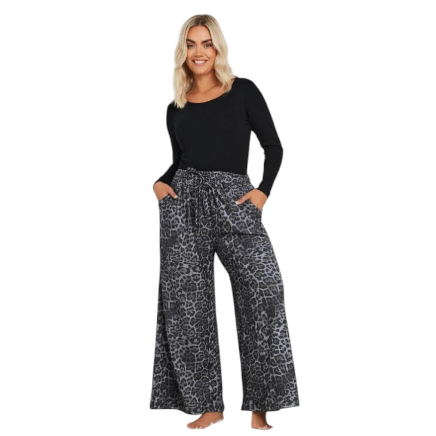 NBDN Nobrandedon Natacha Leopard Wide Leg Black/Gray Pants | Size S Size 27" / US 4 / IT 40 - 5 Thumbnail