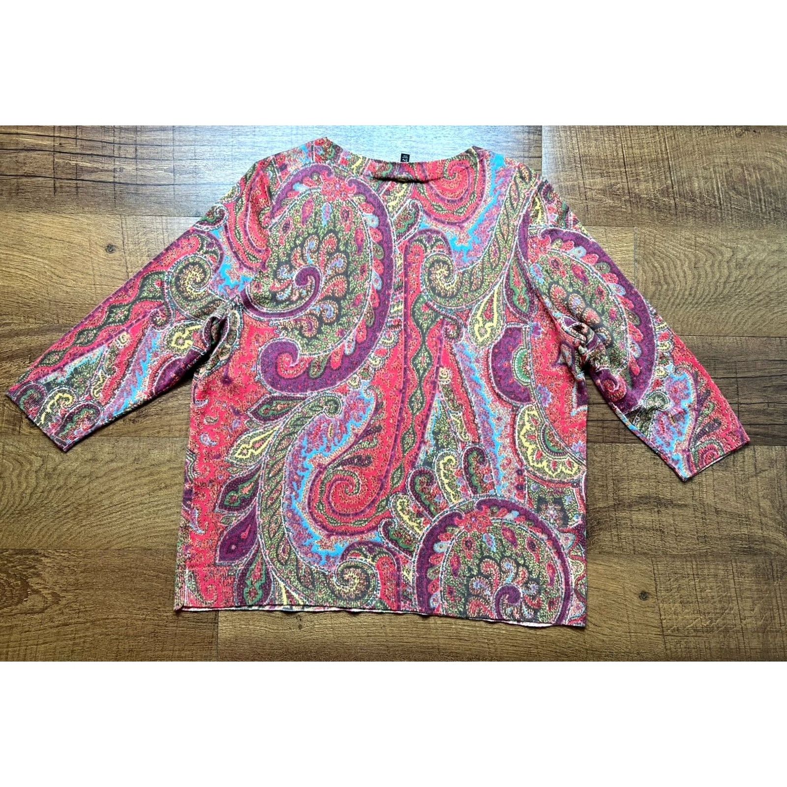 Talbots Talbots Sweater Women’s 2X Plus Petite - 100% Merino Wool Colorful Muted Paisley - Pullover Knit 3/4 Sleeve Round Neck Womens Size XXL / US 16-18 / IT 52-54 - 4 Thumbnail
