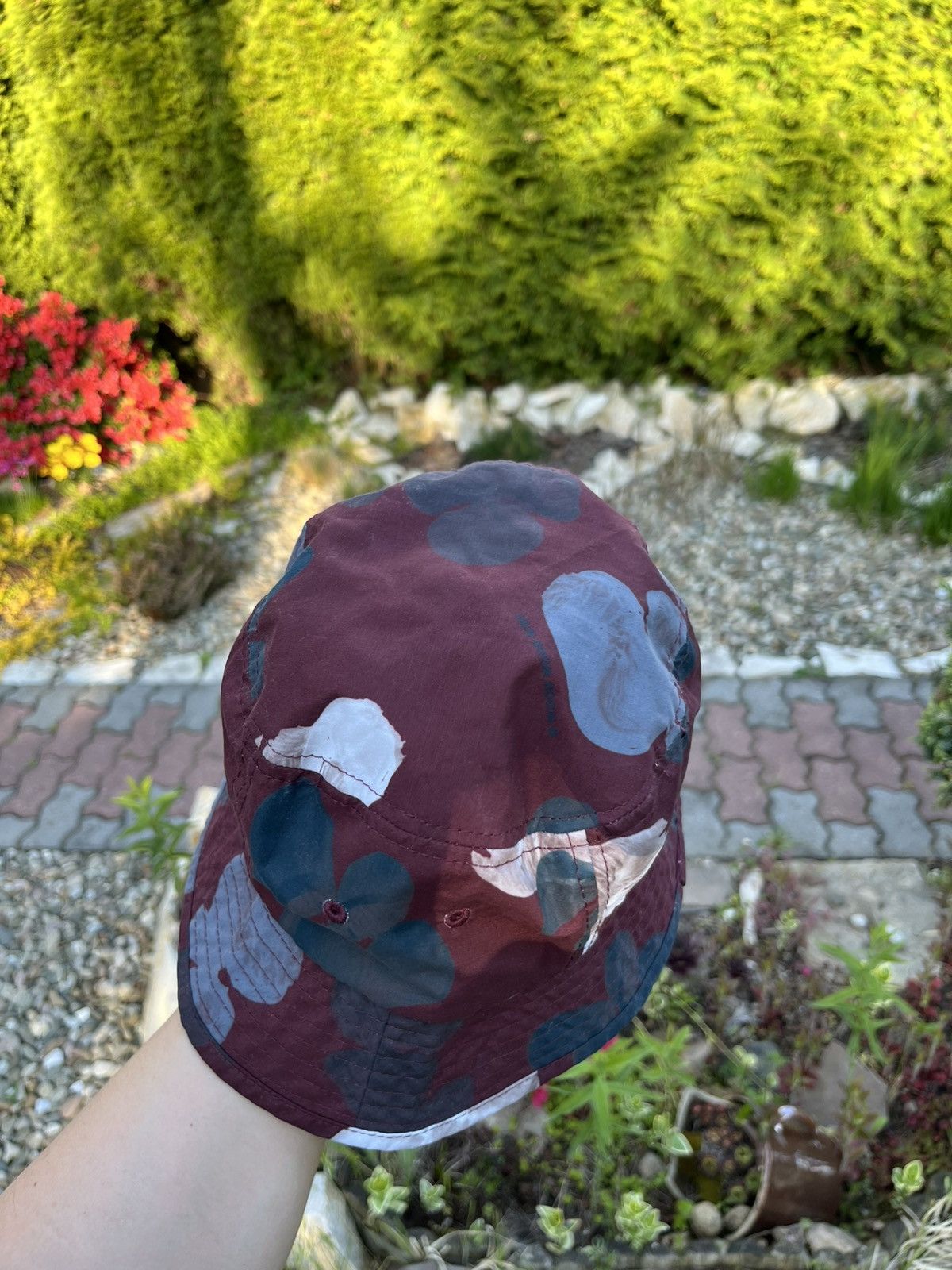 Designer × Wood Wood Wood Wood patterned bucket hat camo burgundy grey black Size ONE SIZE - 5 Thumbnail