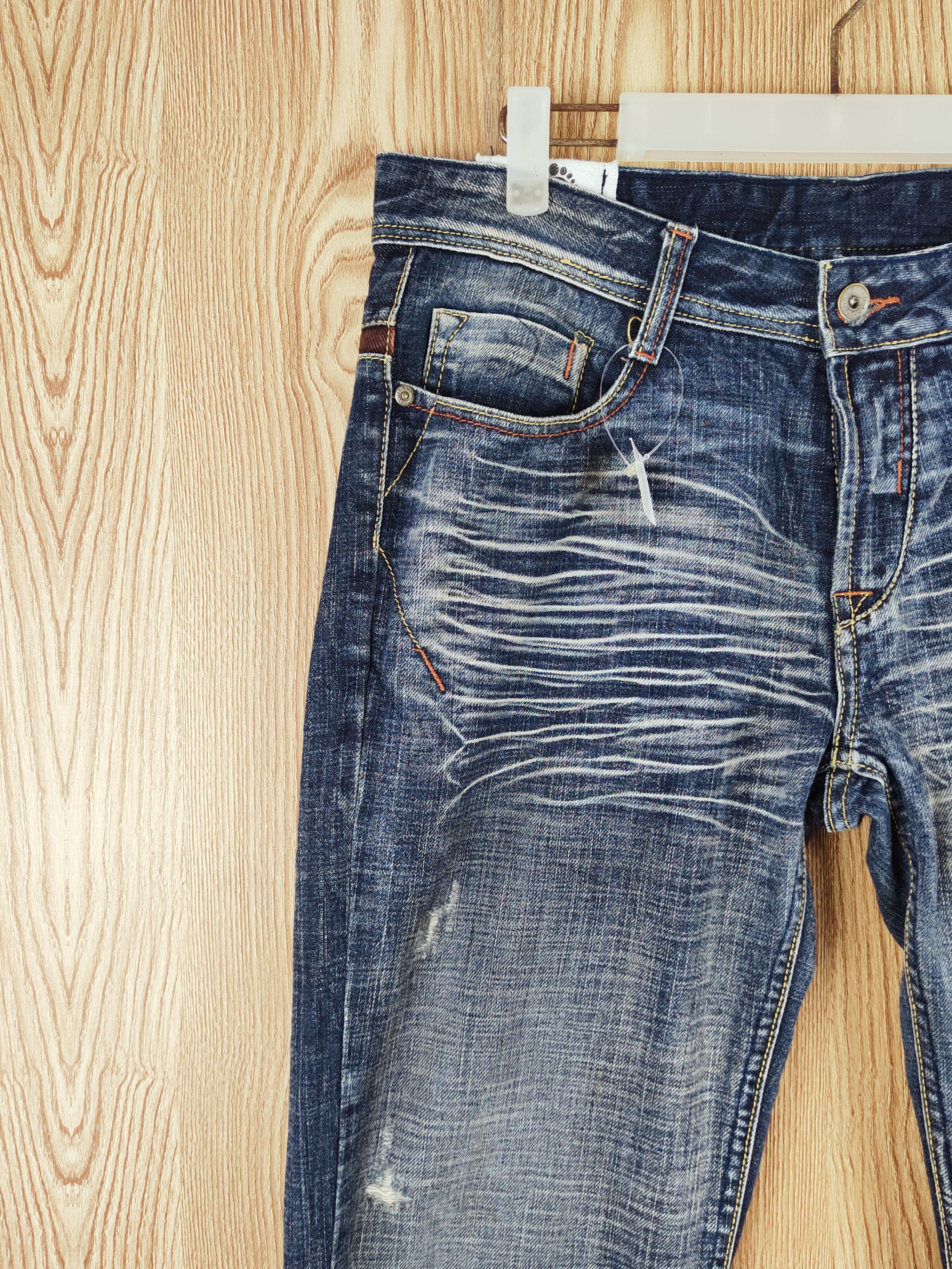 Hang Ten Hang Ten Dark Blue Distressed Ripped Jeans #S2704 Size US 33 - 3 Thumbnail