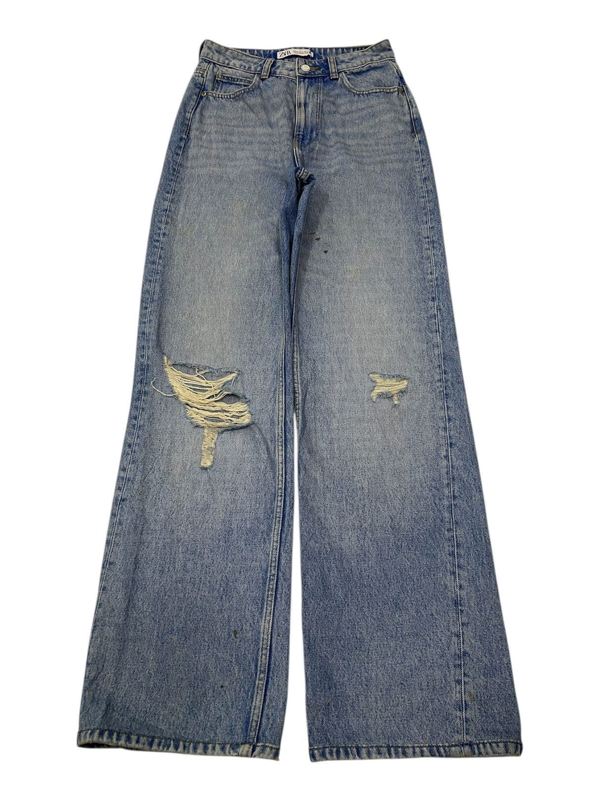 Zara ZARA Blue Wash Distressed Jeans Size US 27 - 1 Thumbnail