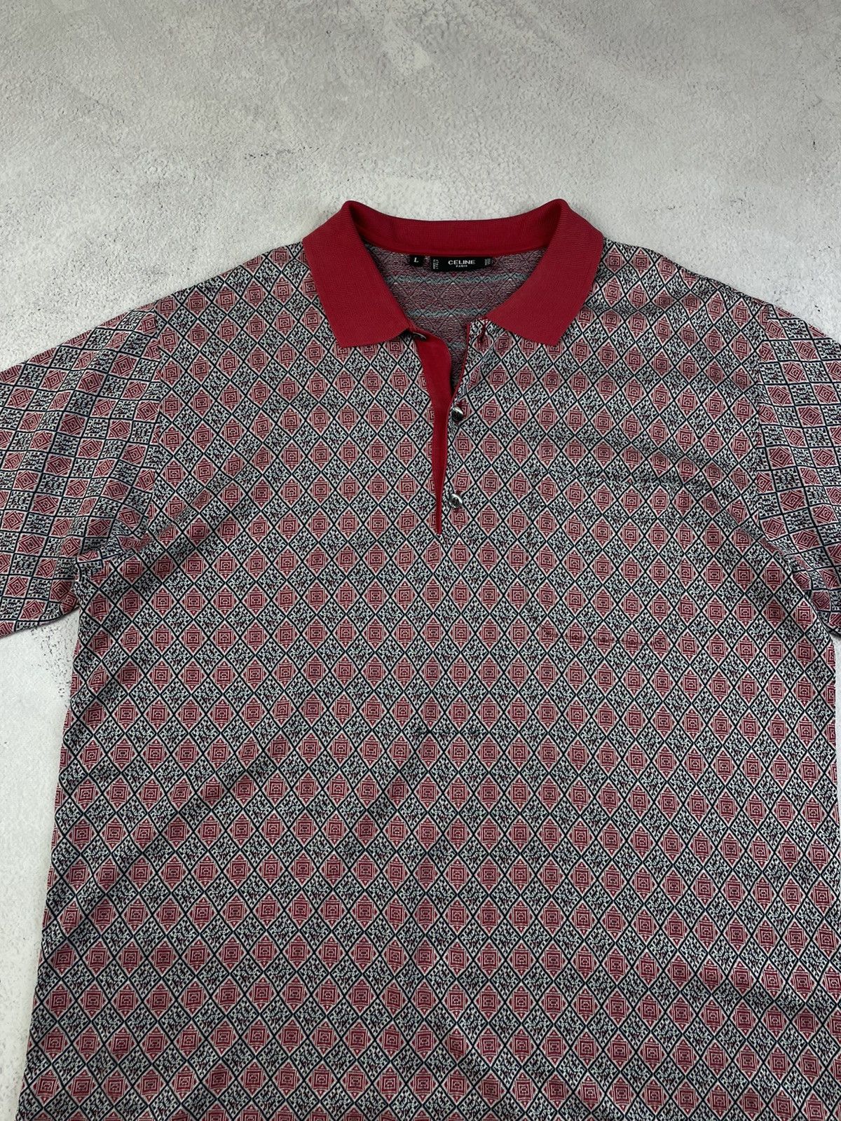 Celine Celine Paris Men’s Polo Shirt Size L Red Geometric Pattern Size US L / EU 52-54 / 3 - 3 Thumbnail