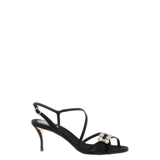 ROGER VIVIER flower Strass Black 65mm Sandals New & Authenti
