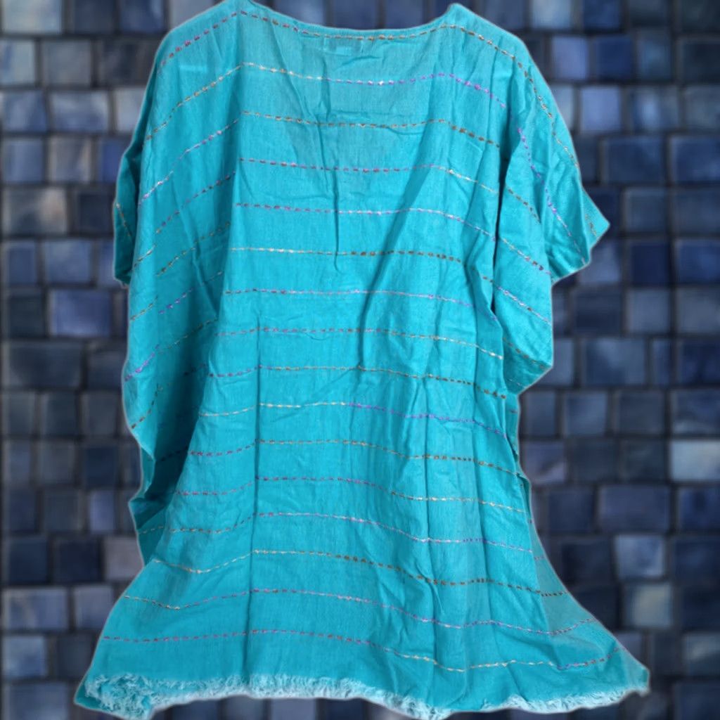Avenue VINTAGE Avenue Cardigan Poncho Womens OSFM Bat Wing Shirt Teal Striped Tunic Blouse Size S / US 4 / IT 40 - 1 Thumbnail
