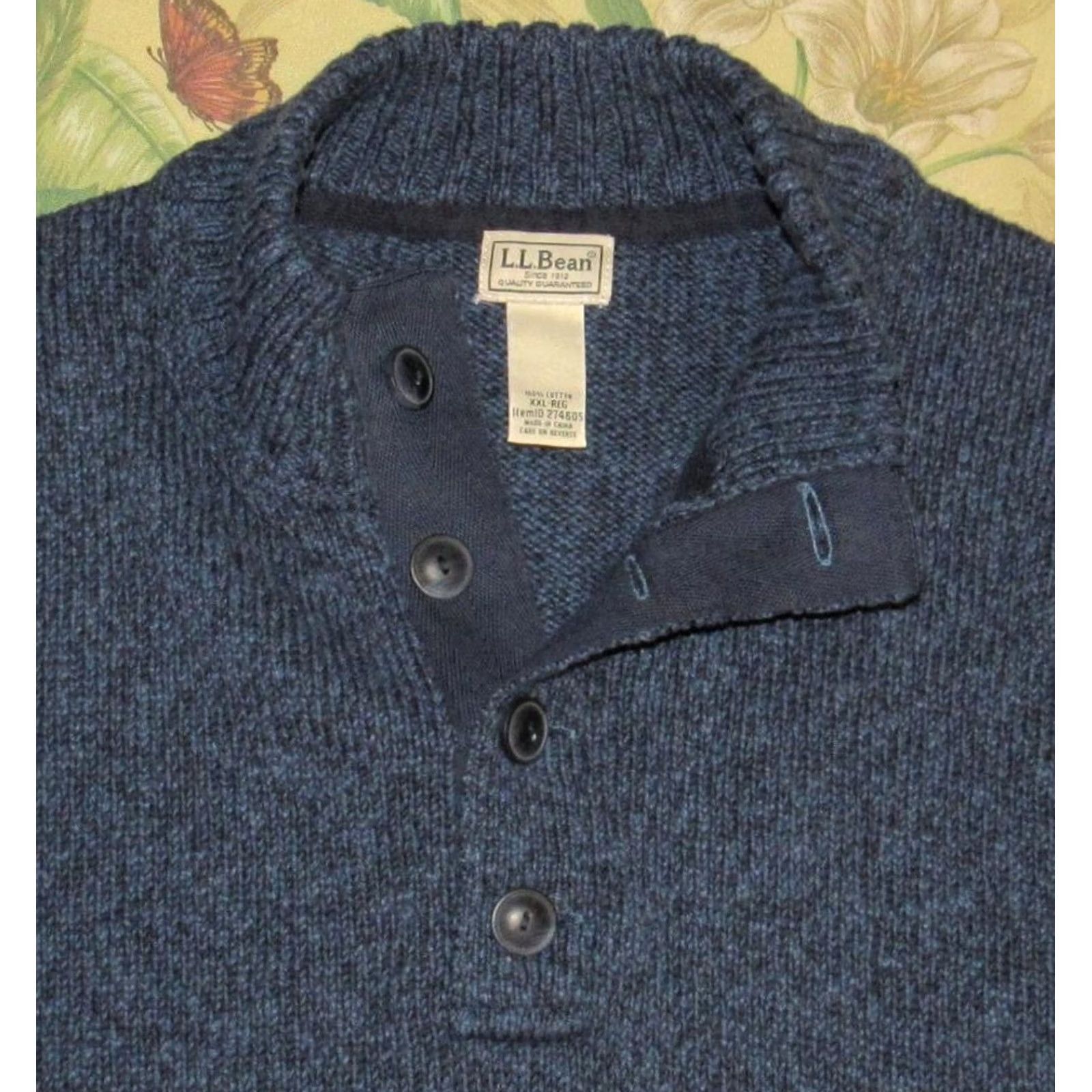 Vintage LL BEAN Blue Cotton Henley Sweater XXL Mens Size US XXL / EU 58 / 5 - 2 Thumbnail