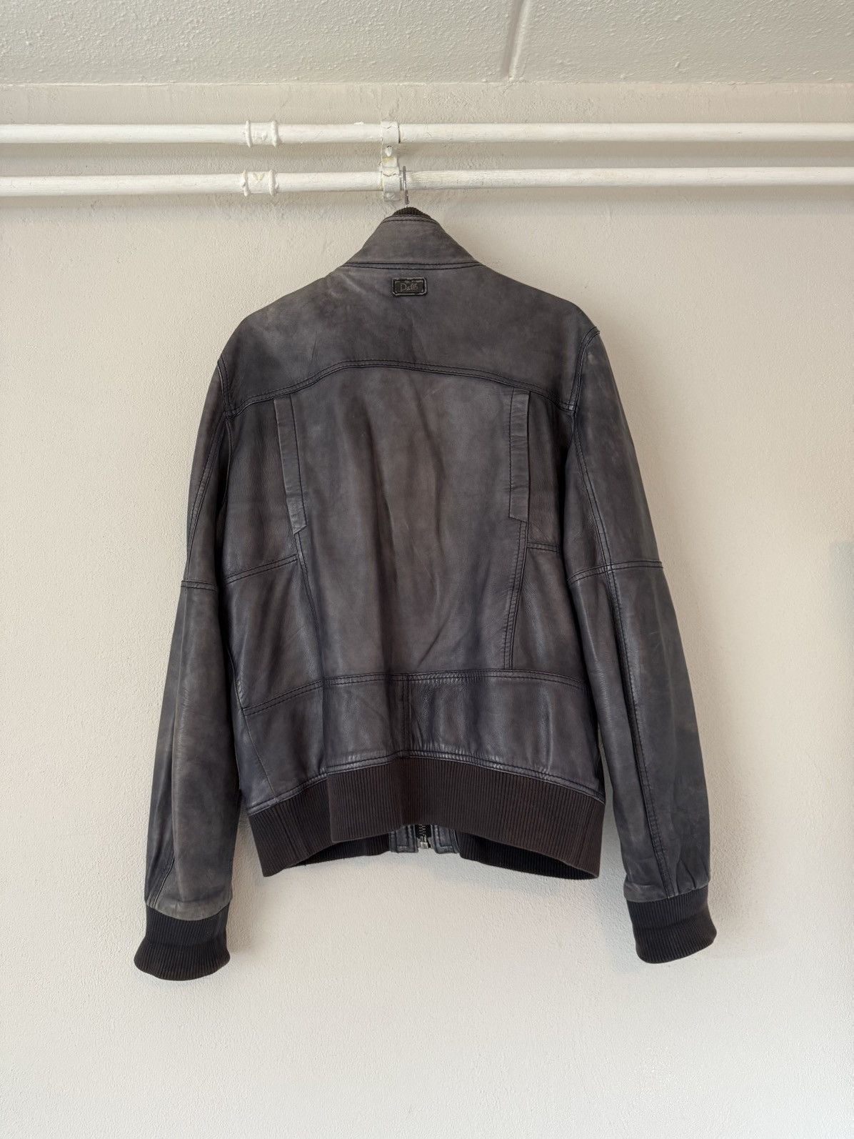 Dolce & Gabbana D&G Distressed Grey Lamb Leather Bomber Jacket Size US L / EU 52-54 / 3 - 5 Thumbnail
