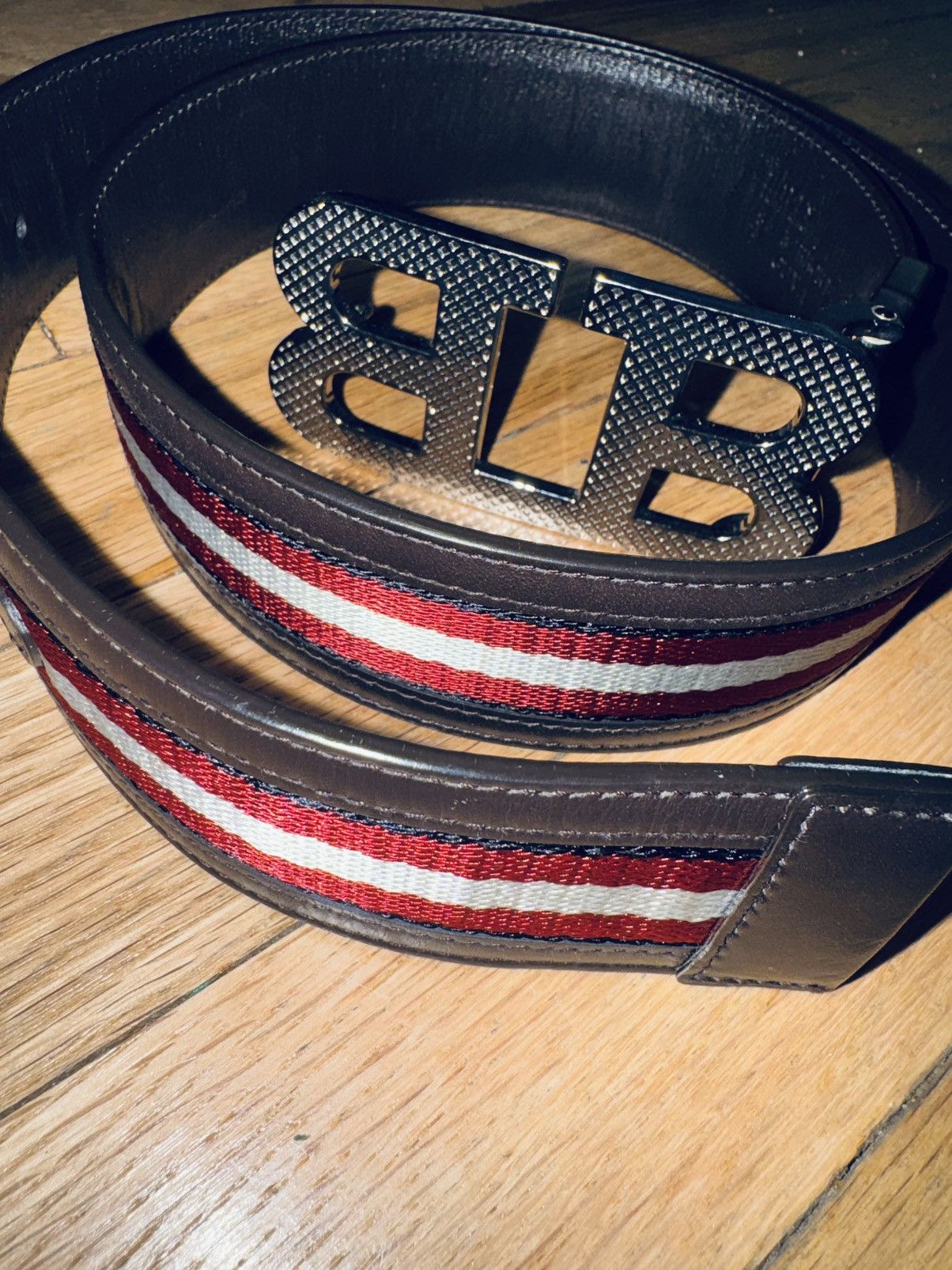 Bally Bally mirror B reversible stripped leather belt brown red Size 40 - 1 Thumbnail