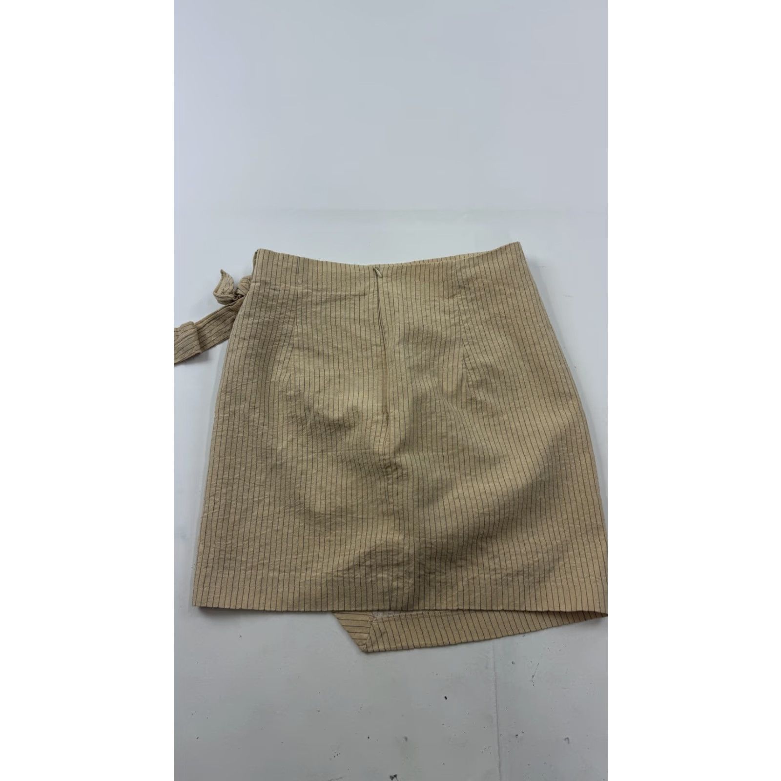 Zara Zara Skirt Womens XS Beige Stripe Wrap Asymmetric Mini Tie Waist Twill Size 26" / US 2 / IT 38 - 5 Thumbnail