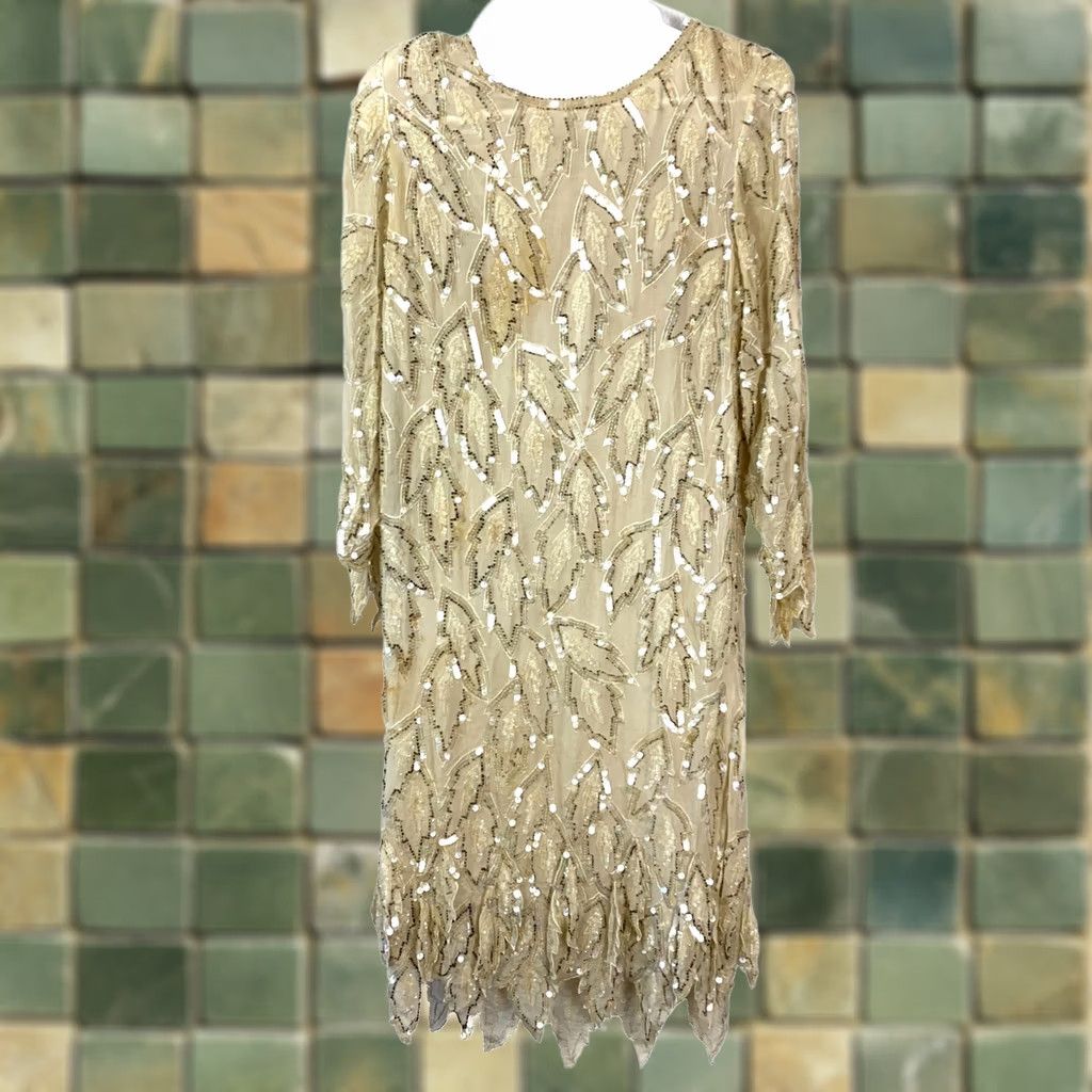 I. Magnin VINTAGE I. Magnin Silk Sequins Beaded Flapper Dress Small STAINS Shifty Look: Flapper 1960s Ivory Womens Size S / US 4 / IT 40 - 1 Thumbnail
