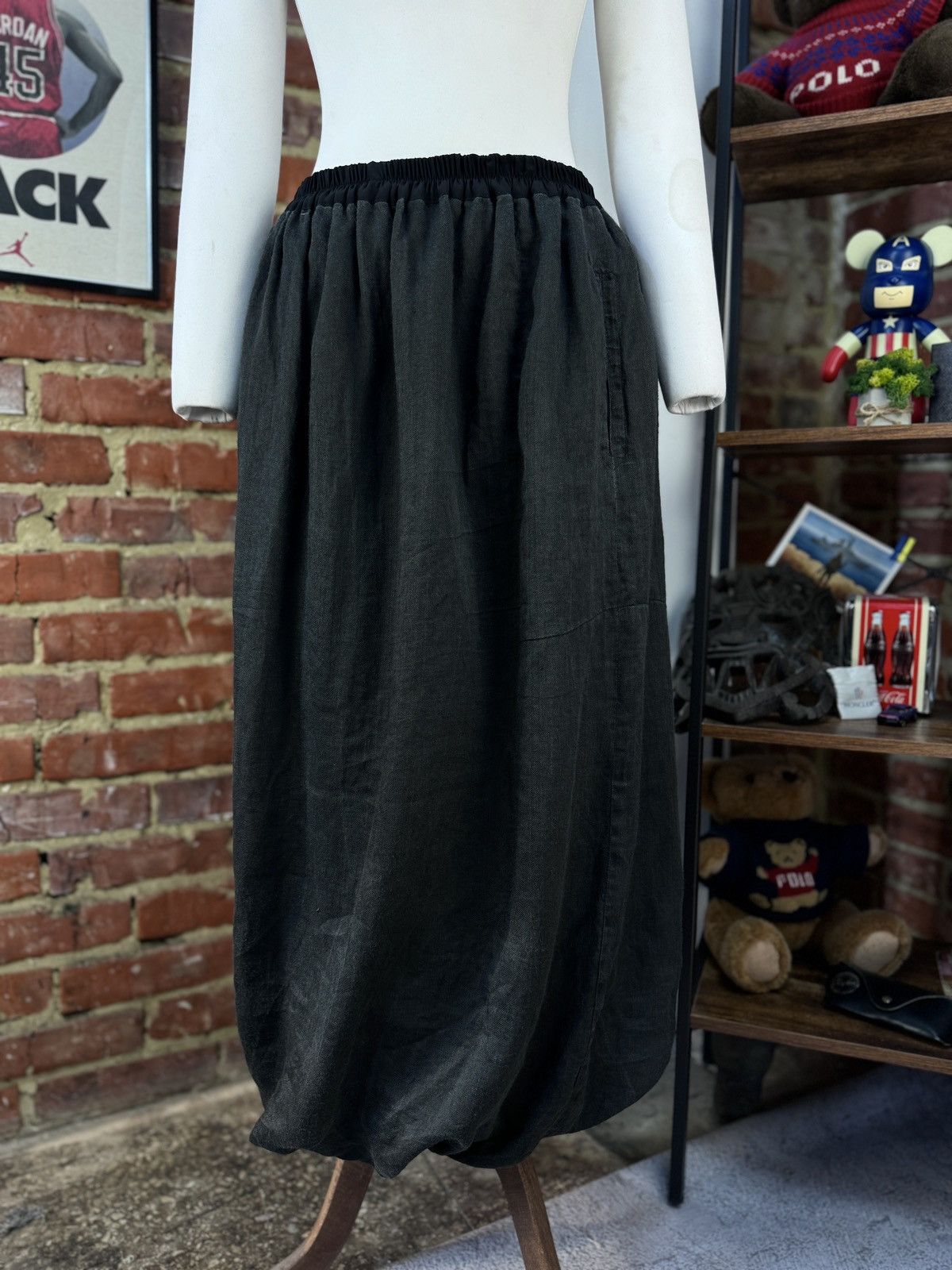 Designer × Vintage CHRISTA DE CAROUGE Avant Garde Vintage Linen Skirt Pockets Size 34" / US 12 / IT 48 - 2 Thumbnail