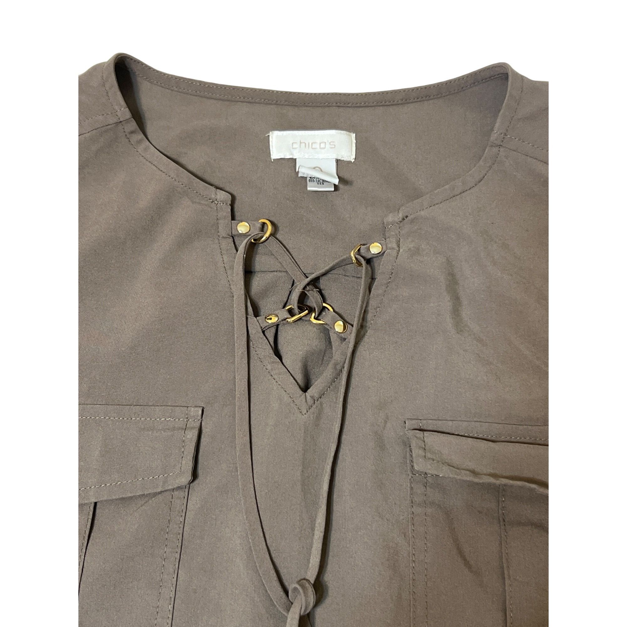 Chicos Chicos Secretly Smooth Linda Brown Lace-Up Blouse Shirt Roll Size XS / US 0-2 / IT 36-38 - 4 Thumbnail