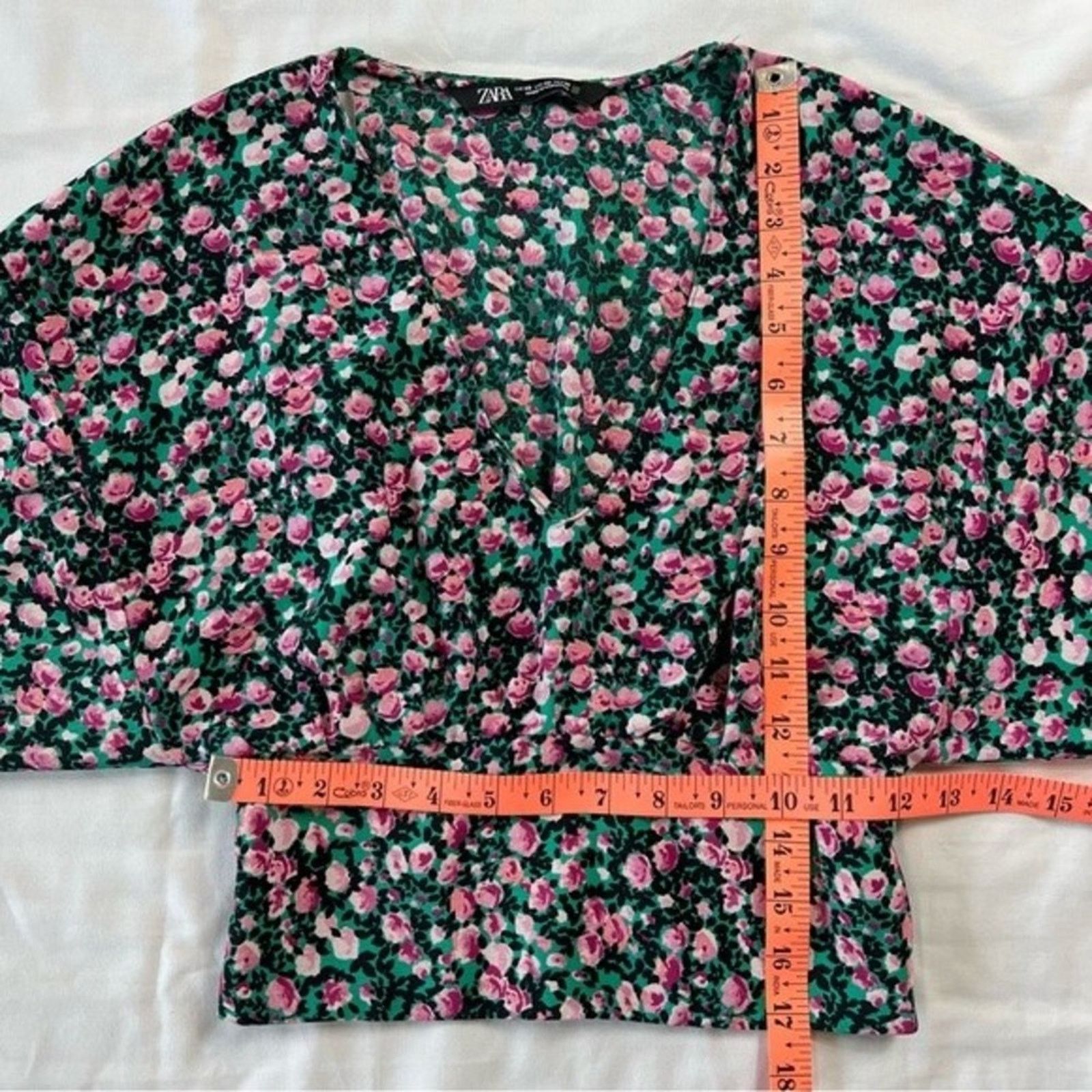 Zara Zara Women's Blouse Cropped Floral XS Teal Pink Black Size XS / US 0-2 / IT 36-38 - 3 Thumbnail
