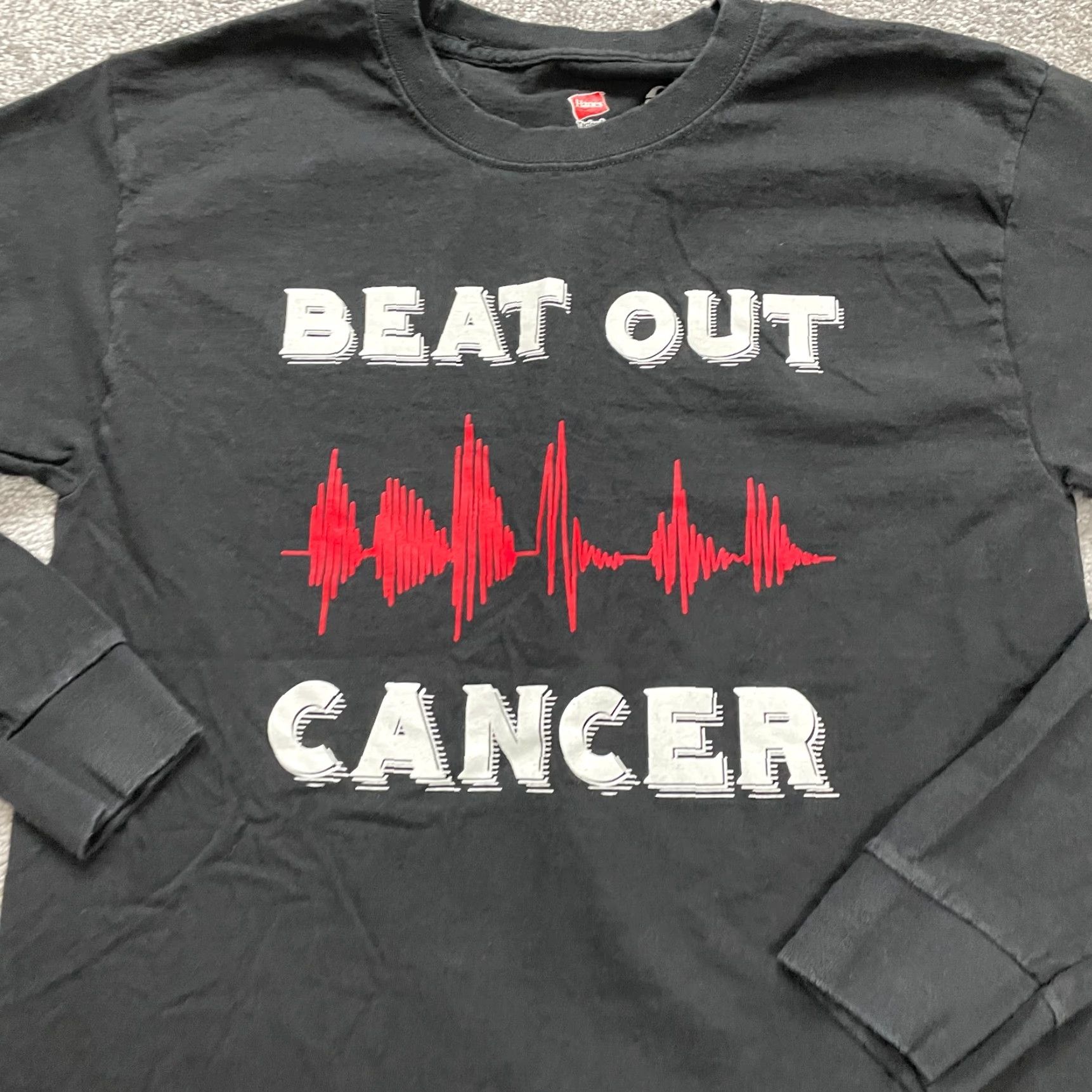 Hanes Hanes TAGLESS Long Sleeve Tee Unisex M Black Graphic Cancer Awareness Shirt Vintage: No Size US M / EU 48-50 / 2 - 4 Thumbnail