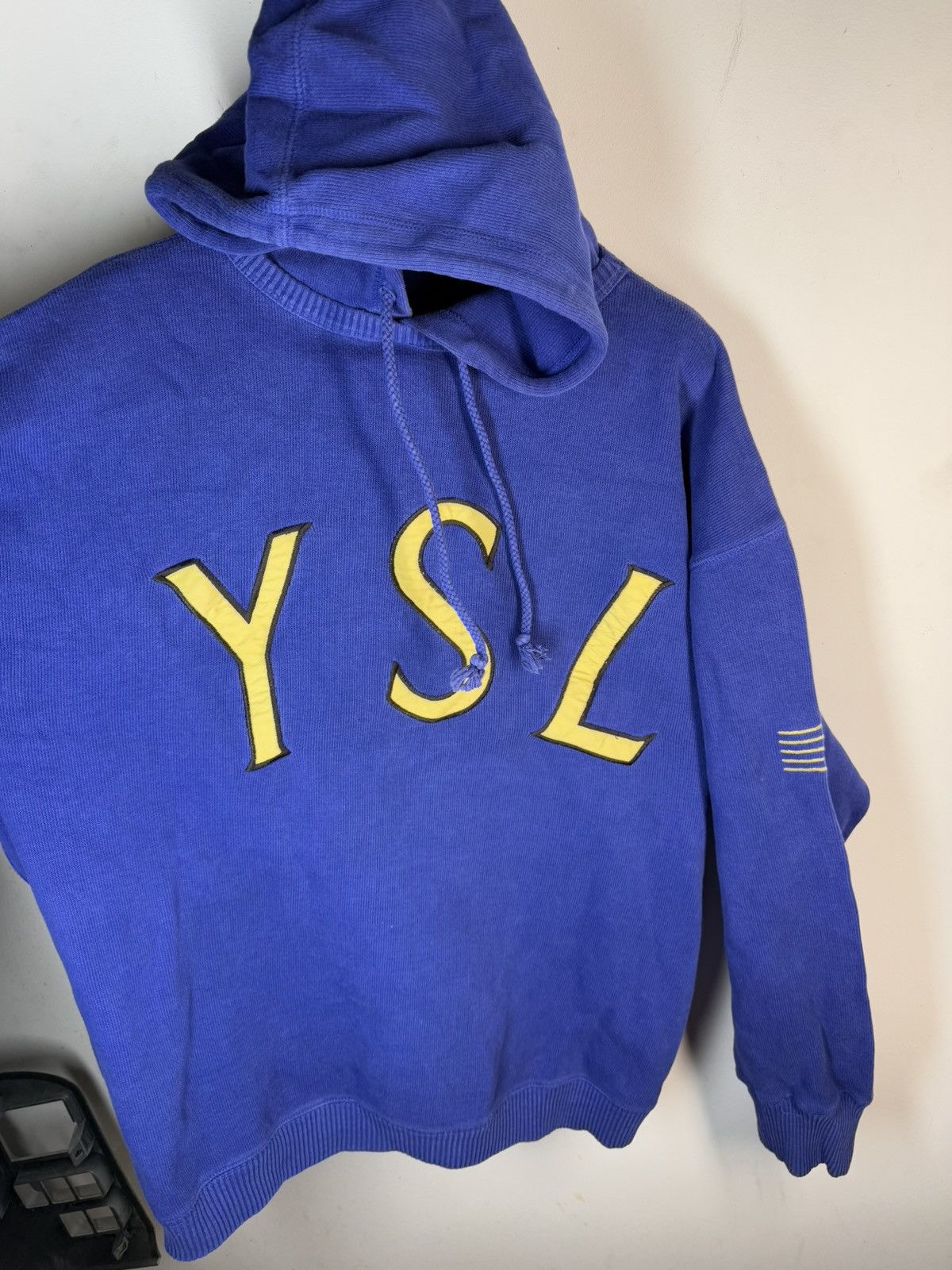Yves Saint Laurent Big Logo YSL Hoodie Sweatshirt Rare Sweater Blue Navy 90s Size US L / EU 52-54 / 3 - 11 Thumbnail