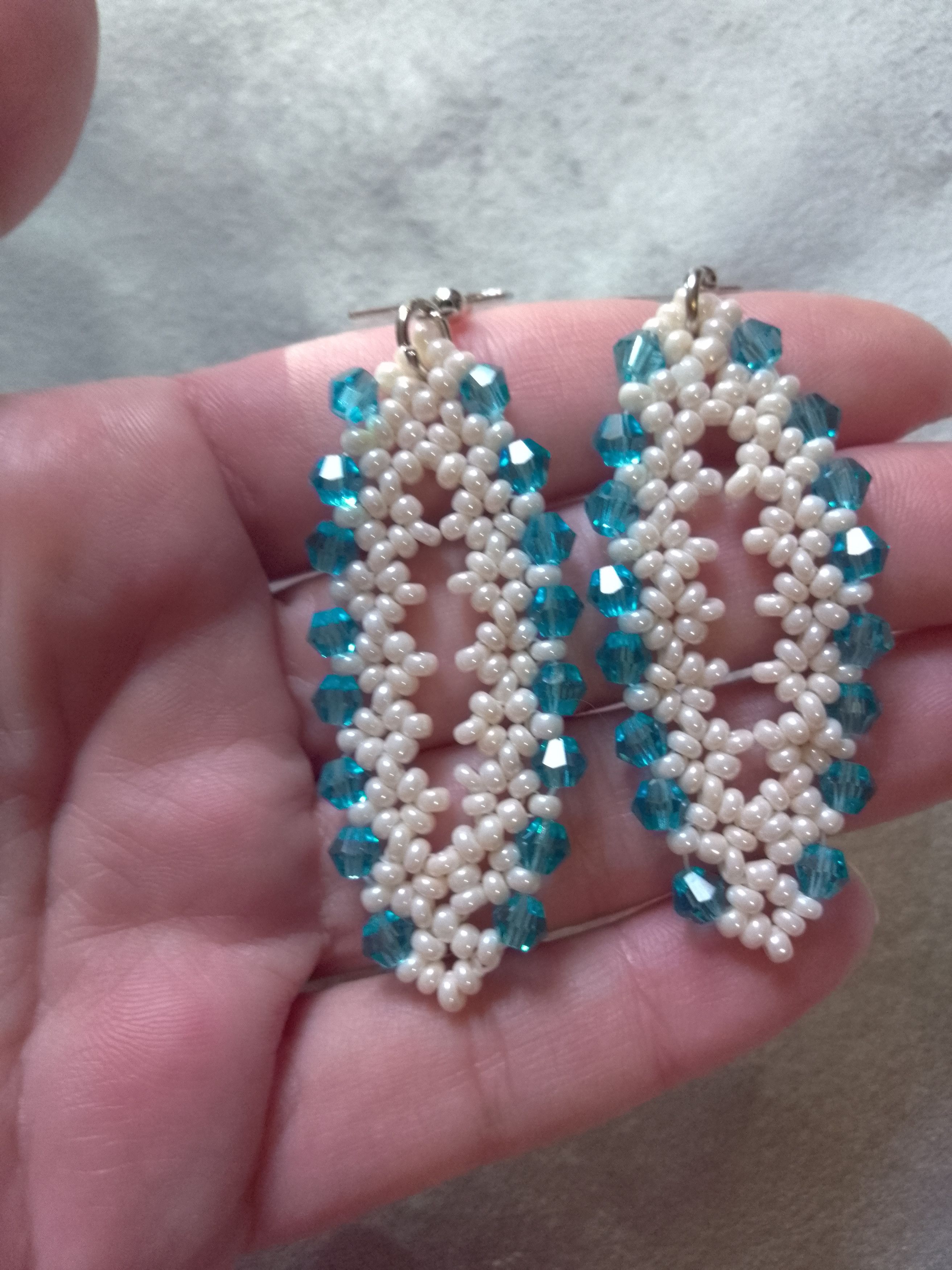 Handmade Necklace pendant earrings ivory glass, pearl, blue crystals Size ONE SIZE - 4 Thumbnail