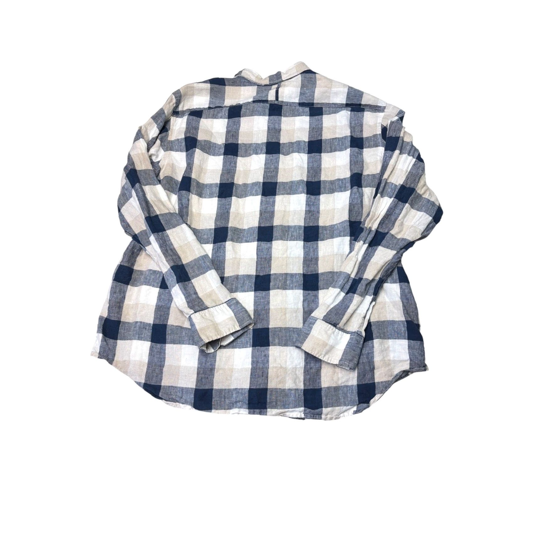 Banana Republic VINTAGE Banana Republic Camden Fit Shirt Navy Tan Buffalo Check Plaid XL Men Long Sleeve Button-Up Pocket 100% Linen Size US XL / EU 56 / 4 - 5 Thumbnail