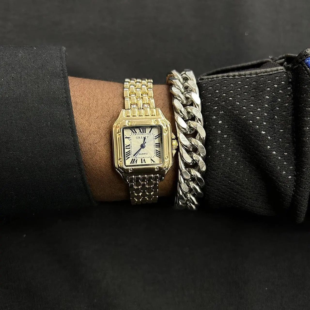 Archival Clothing x Vintage 2000S Style Gold Rectangular Quartz Luxury Watch, Men's