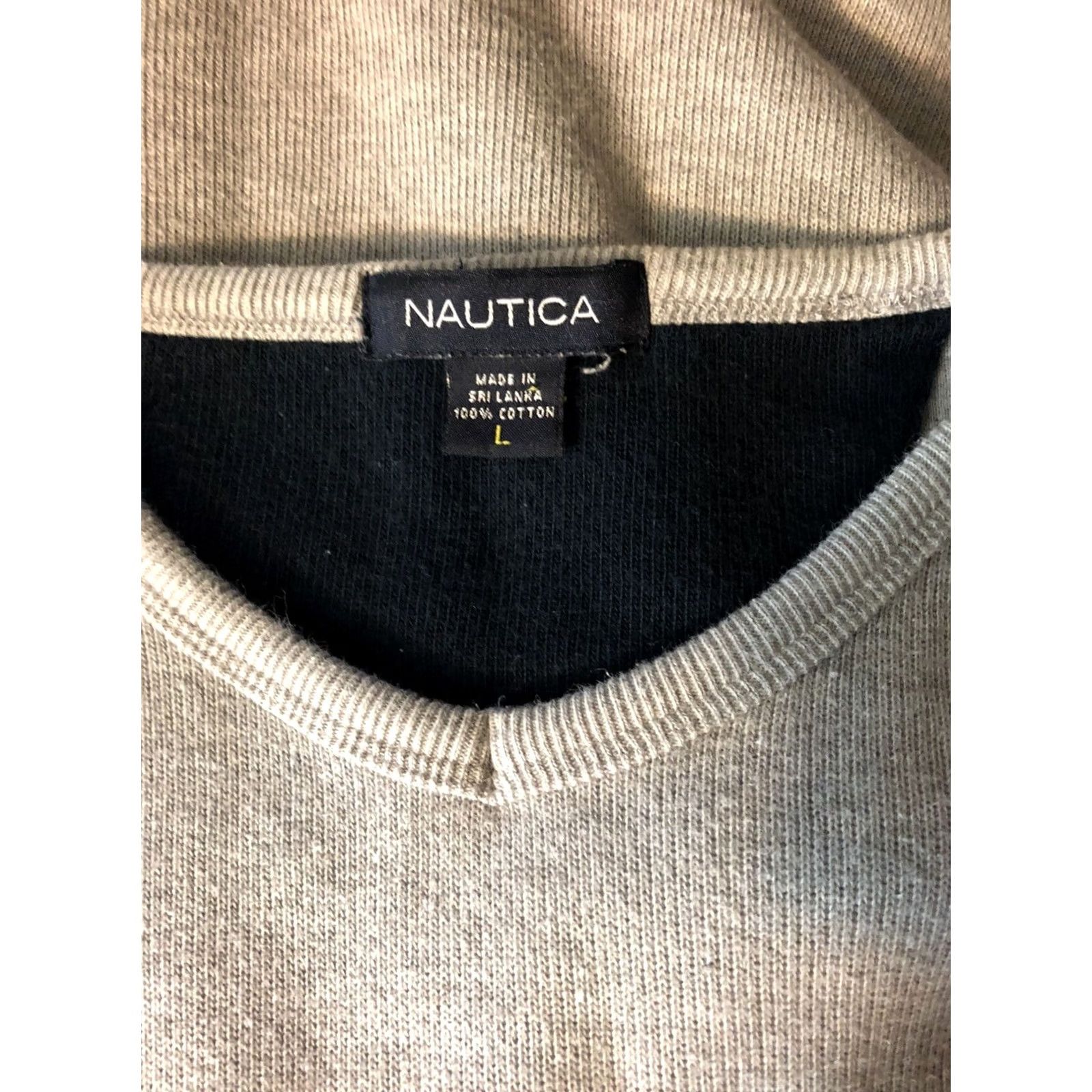 Nautica Nautica Pullover Shirt L Gray V-neck Long Sleeve Cotton Knit Jersey Size US L / EU 52-54 / 3 - 4 Thumbnail