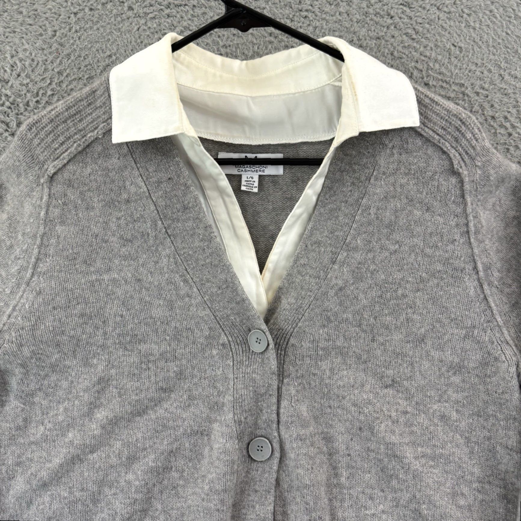 Vintage Magaschoni Cashmere Sweater Women’s Large Gray Long Sleeve Layered Cardigan Knit Size L / US 10 / IT 46 - 3 Thumbnail