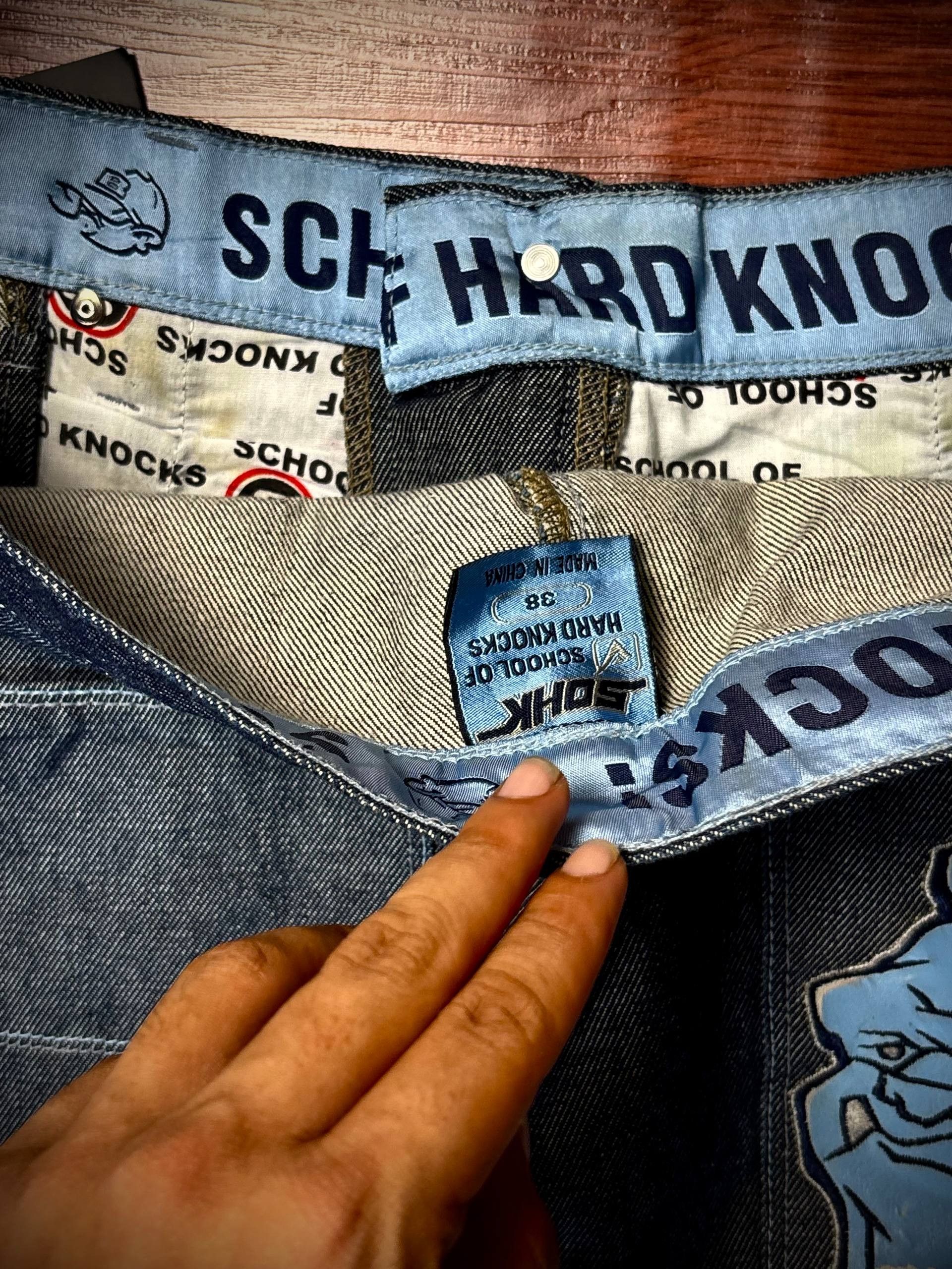 JNCO Vintage 00s SOHK Bulldogs Lace Back Hit Logo Denim Pants Size US 38 / EU 54 - 7 Thumbnail