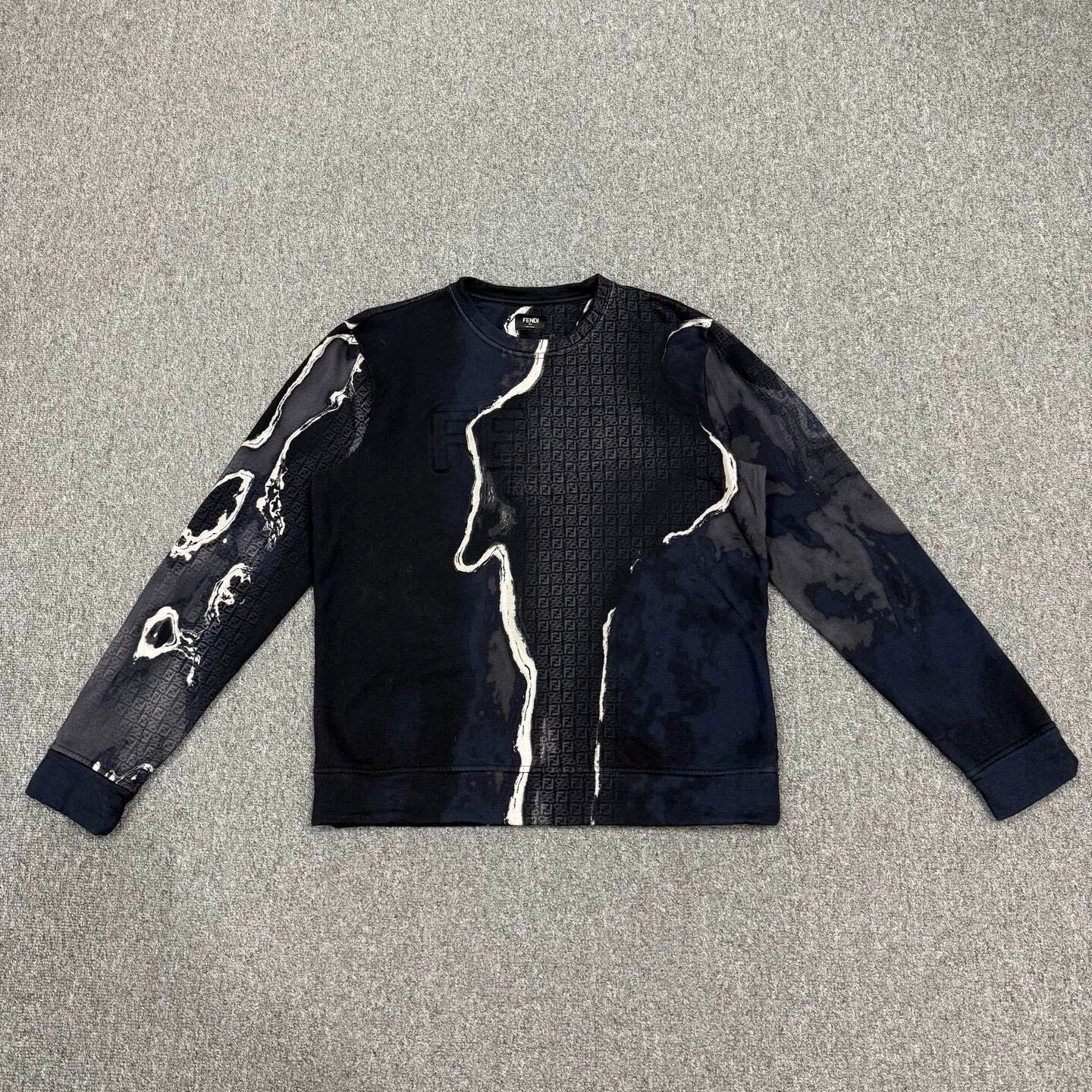 Fendi Fendi Navy Allover Logo Paneled L/S Sweatshirt L Size US L / EU 52-54 / 3 - 1 Thumbnail