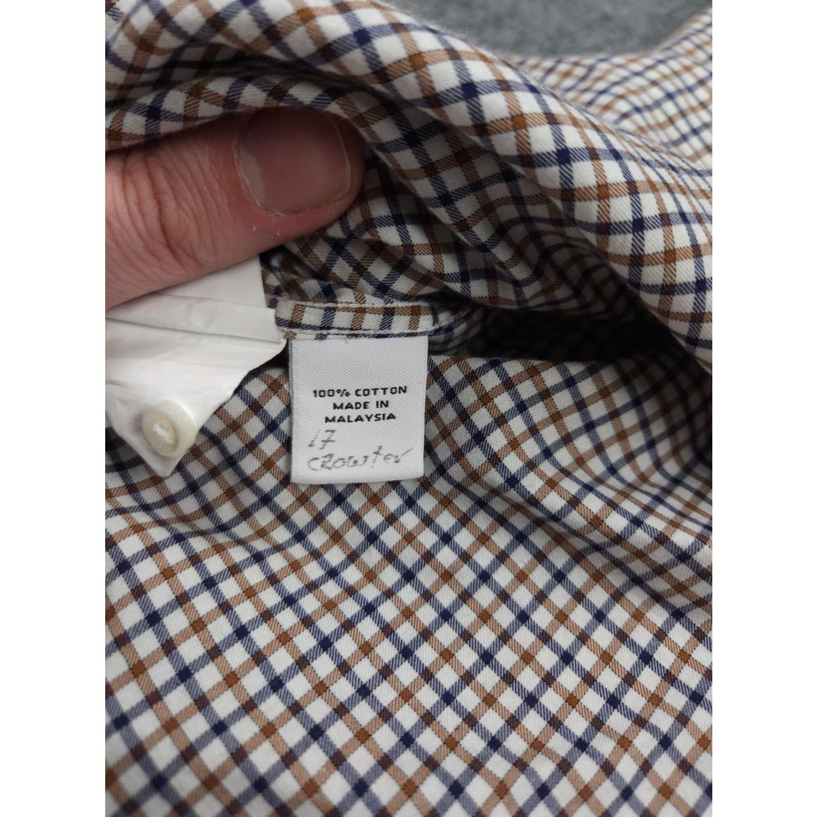Proper Cloth Proper Cloth Men’s Dress Shirt Beige Check Oxford Cotton Crowder Shirt Size 46R - 5 Thumbnail
