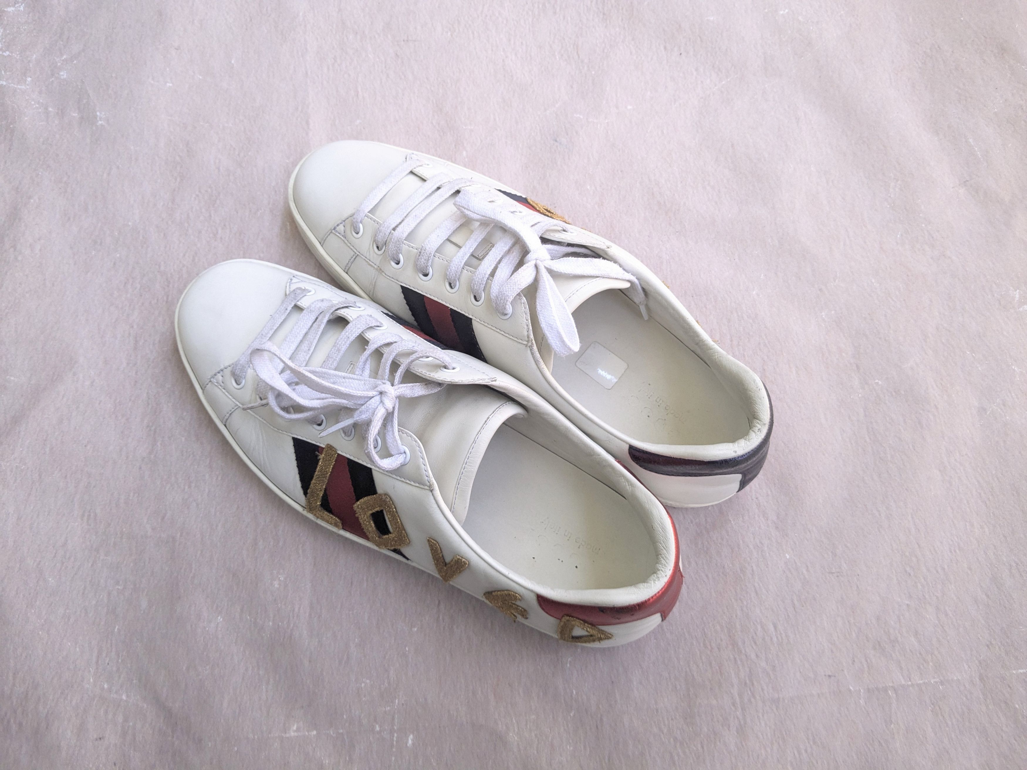 Gucci Gucci Ace Sneakers White Leather Loved 12.5 Low Tops Size US 12.5 / EU 45-46 - 13 Thumbnail