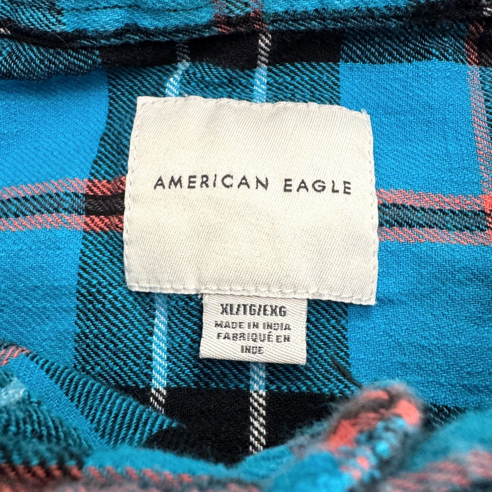 American Eagle Outfitters American Eagle Flannel Shirt Mens XL Blue Black Plaid Long Sleeve Button-Up Cotton Casual Size US XL / EU 56 / 4 - 5 Thumbnail