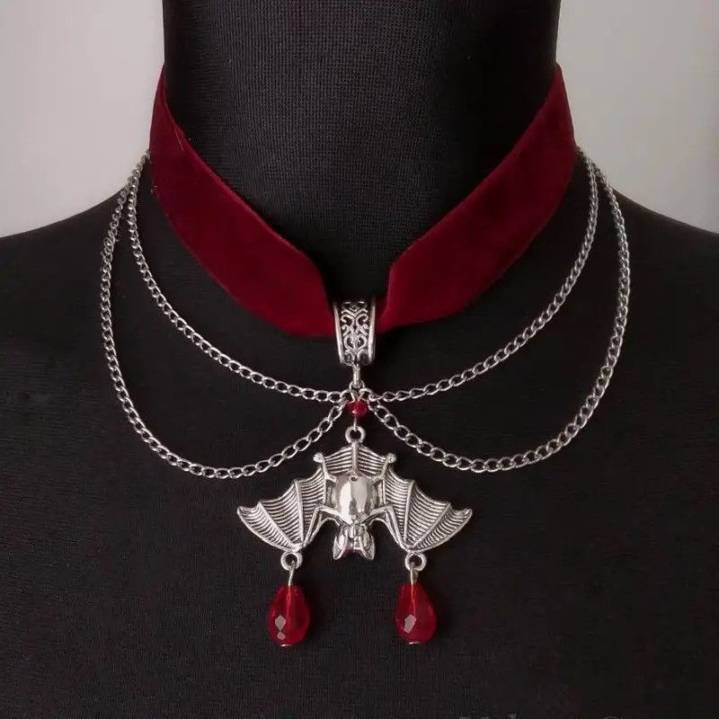 Jewelry Goth Red Velvet Choker Bat Necklace Size ONE SIZE - 2 Thumbnail