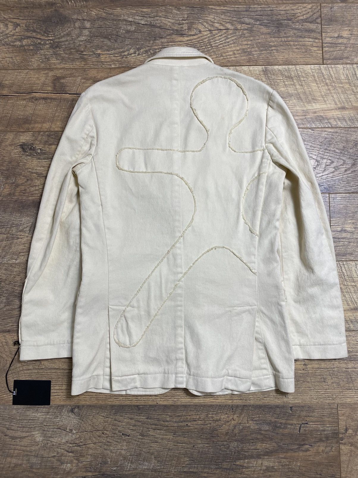 Japanese Brand Rare Icone Italy Deconstructed Denim Art Blazer Cream Size 46S - 8 Thumbnail