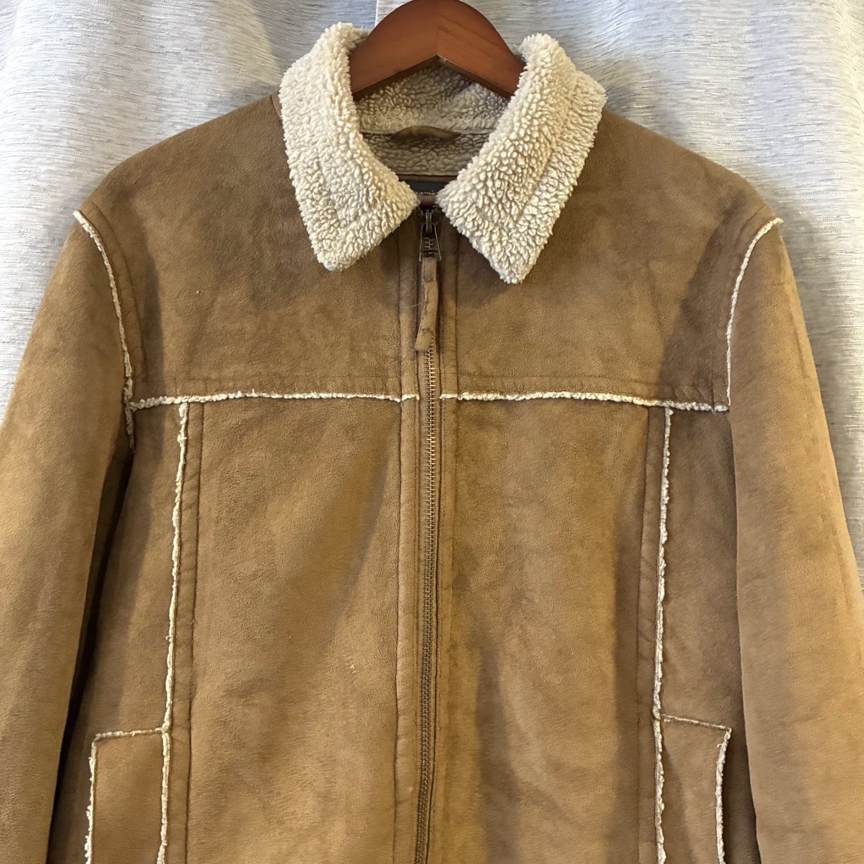 Vintage VINTAGE Aéropostale Jacket Suede Brown Faux Leather Shearling Collar Sherpa Lined Small Men Regular Ranch Autumn Winter Jacket Size US S / EU 44-46 / 1 - 4 Thumbnail
