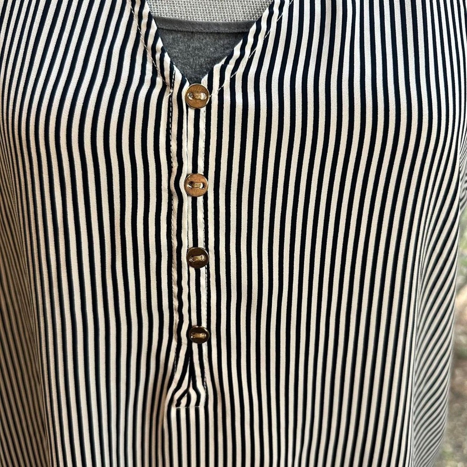 Ann Taylor oversize black white stripe referee sleeveless blouse Size L / US 10 / IT 46 - 5 Thumbnail