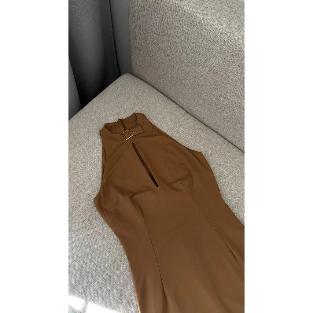 Dolce & Gabbana Dolce & Gabbana Brown Halter Midi Dress Gold Buckle IT 46 Size L / US 10 / IT 46 - 3 Thumbnail