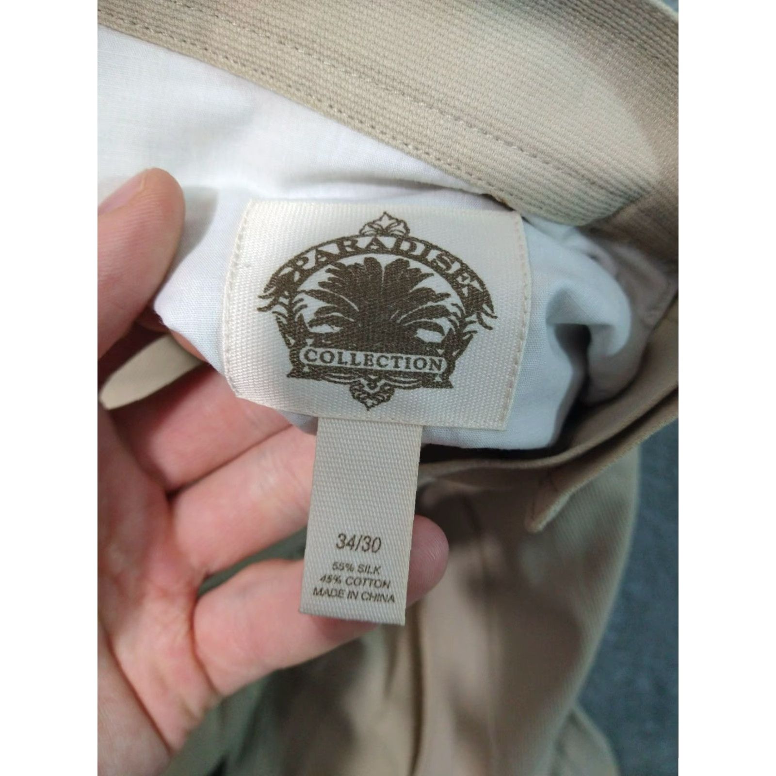 Vintage Paradise Collection Pants Mens 34x30 Beige Chino Silk Blend Flat Front Straight Size US 34 / EU 50 - 7 Thumbnail