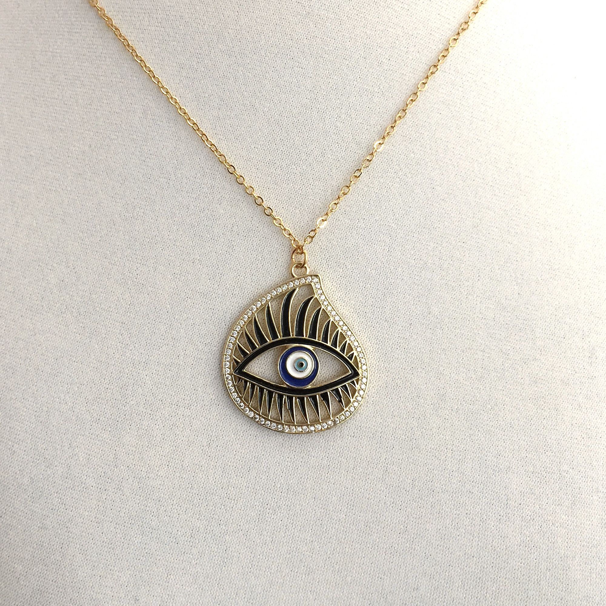 The Unbranded Brand Evil Eye Black Blue Enamel Rhinestone Necklace Size ONE SIZE - 5 Thumbnail