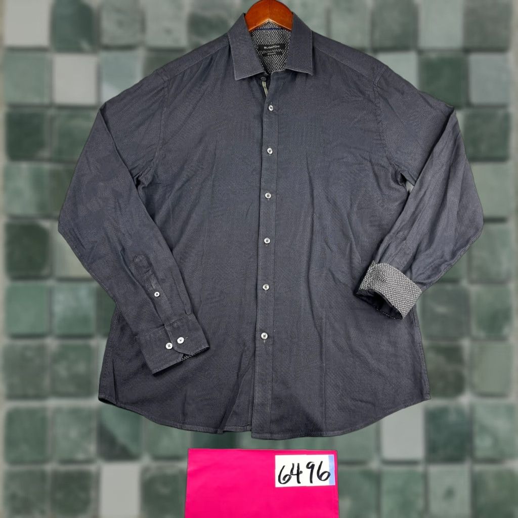 BUGATCHI BUGATCHI Shaped Fit Shirt Large Gray Button-Up Long Sleeve Mens Size US L / EU 52-54 / 3 - 1 Thumbnail