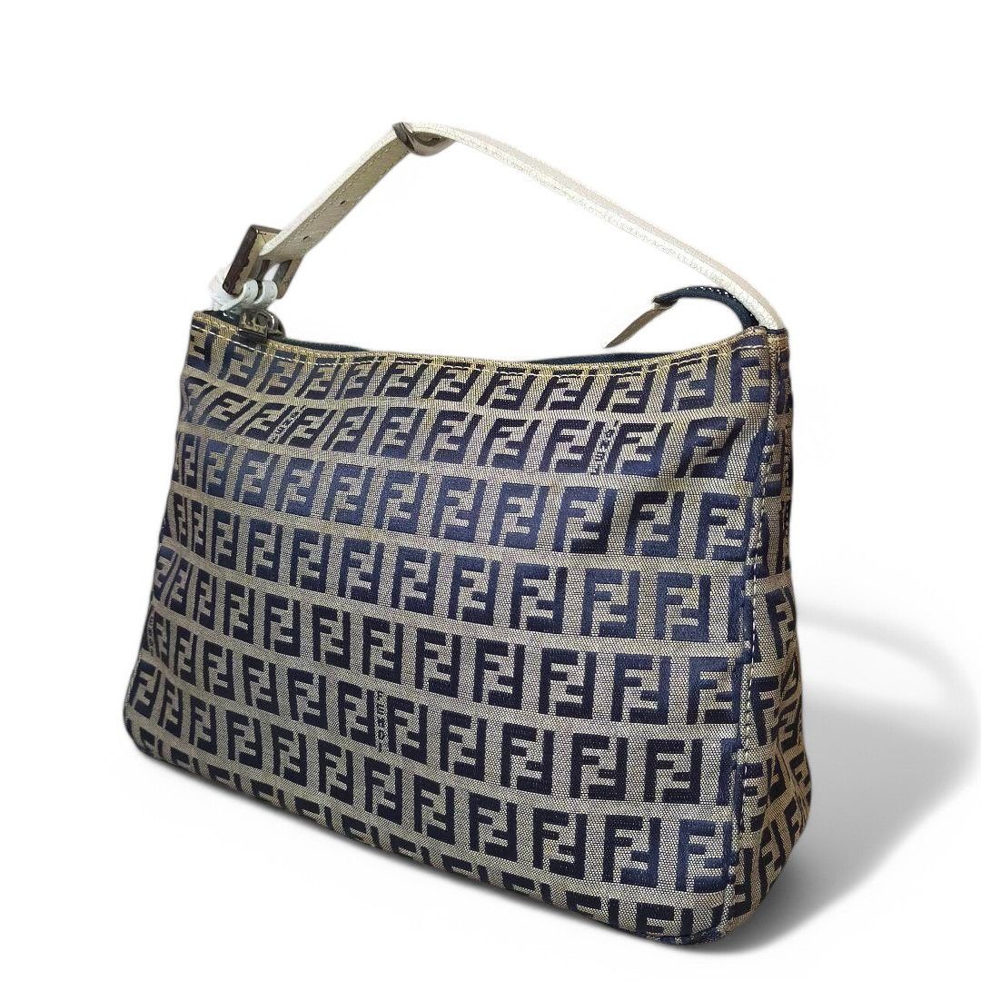 Fendi - Pouch Handbag Leather Canvas Monogram FF Beige