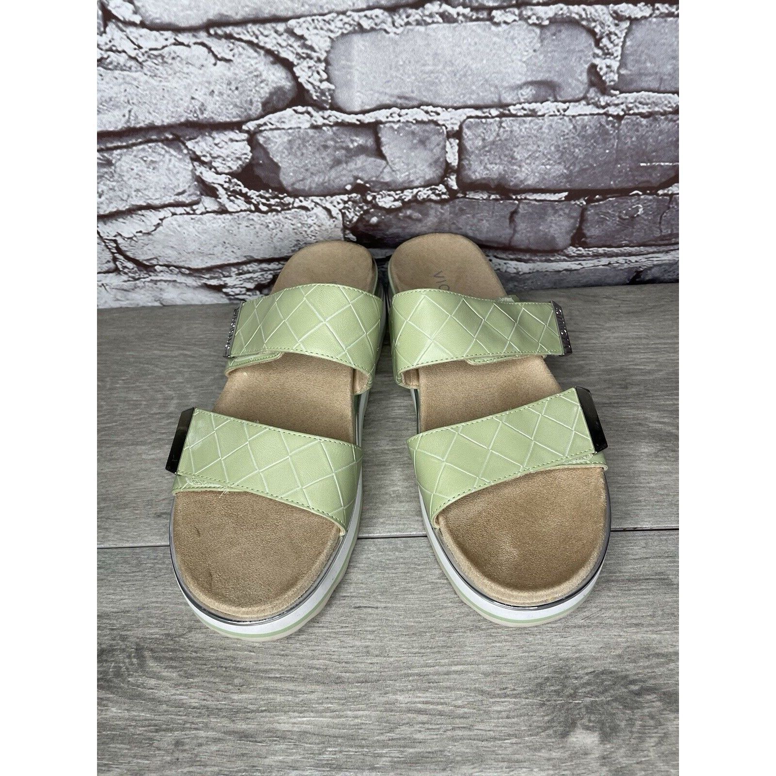 Other Vionic Brandie Mint Green Double Strap Slide Vegan Sandals W Size US 8 / IT 38 - 9 Thumbnail