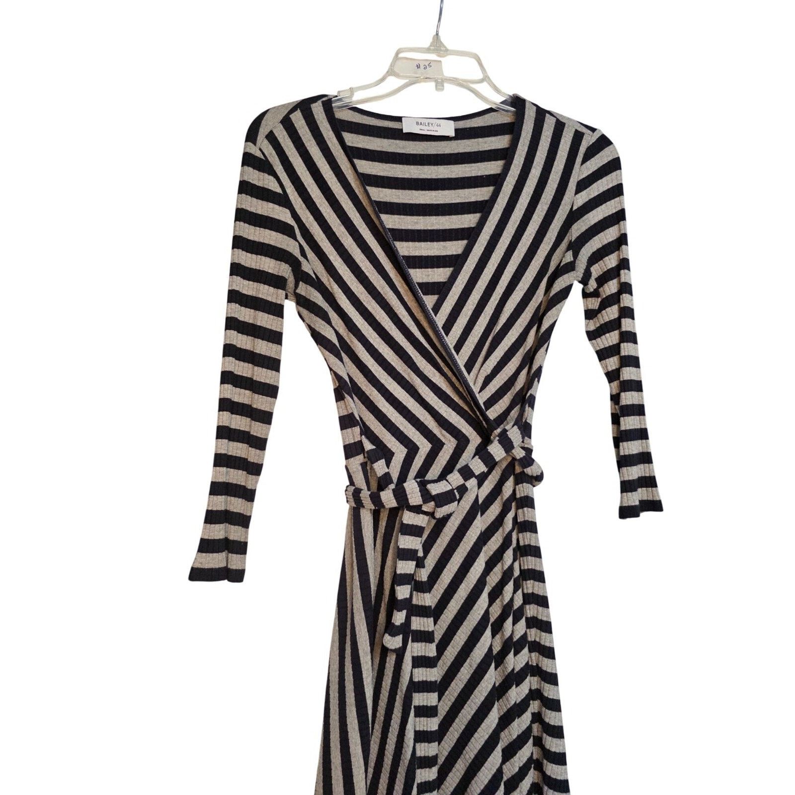 Bailey 44 Bailey Black & Tan Striped Wrap Dress With Long Sleeves Size S / US 4 / IT 40 - 6 Thumbnail