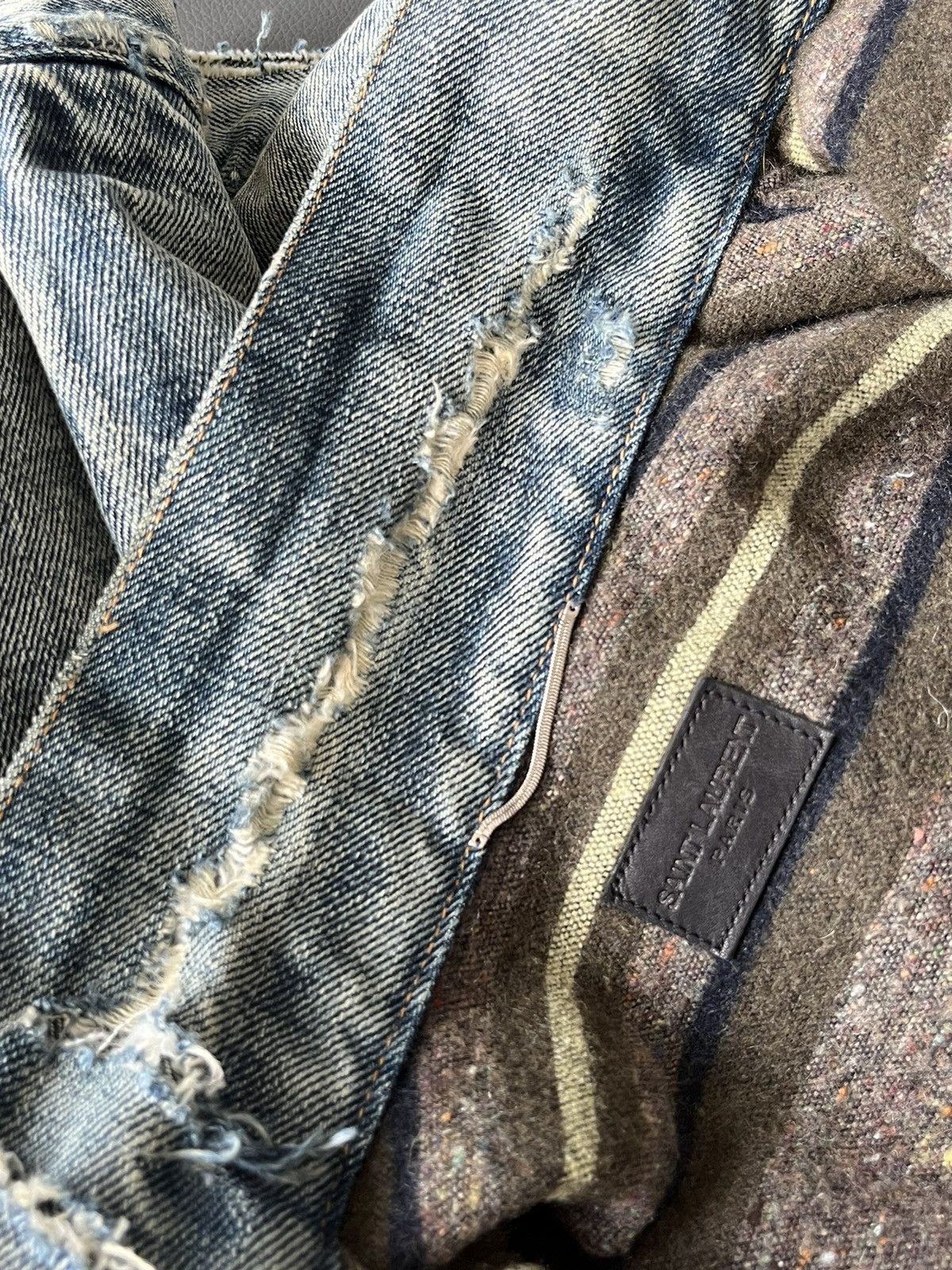 Saint Laurent Paris Saint Laurent Rare Runway Trash Denim Jacket Size US L / EU 52-54 / 3 - 24 Thumbnail