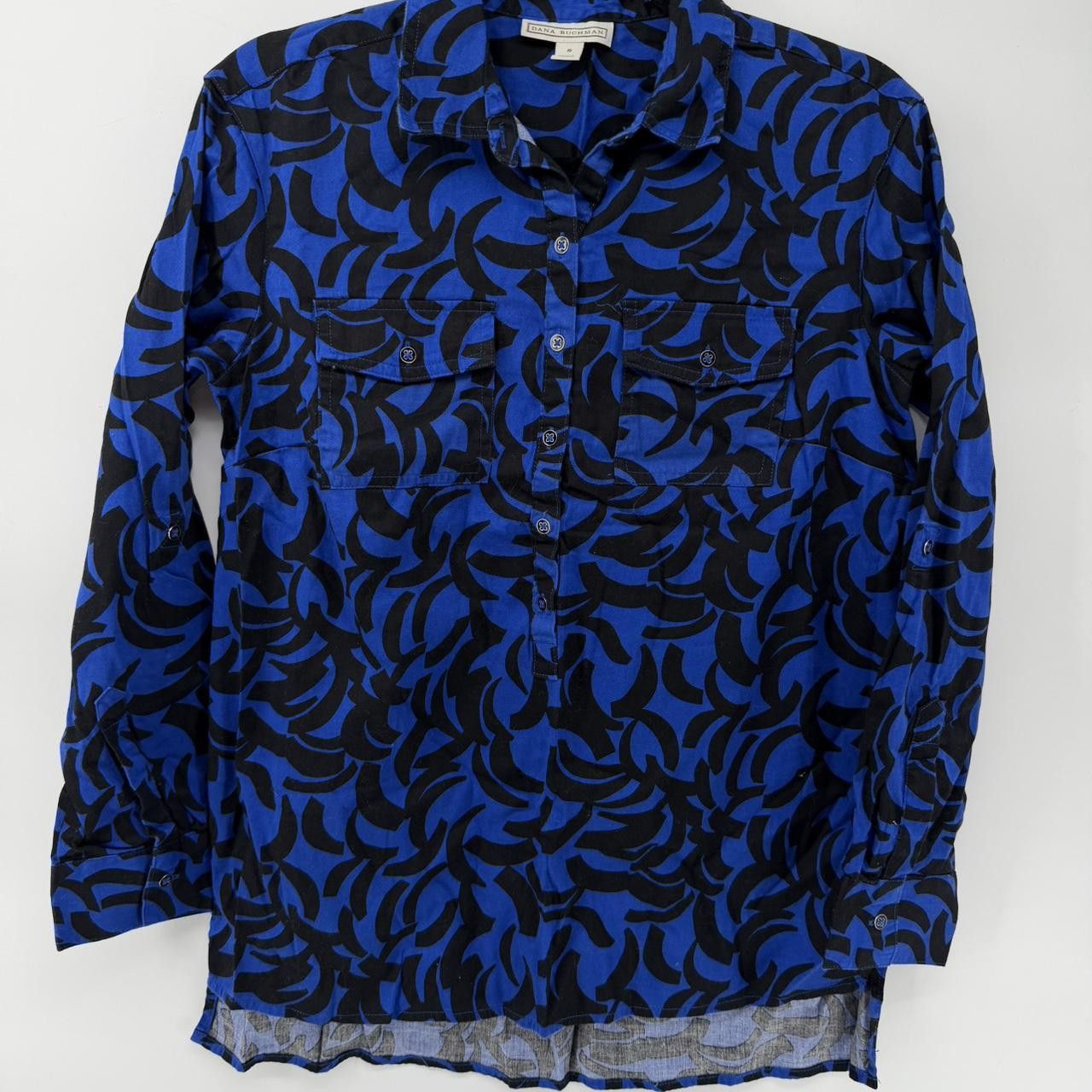 Other Dana Buchman Women's Size S Blue Black Abstract Button Size S / US 4 / IT 40 - 1 Thumbnail