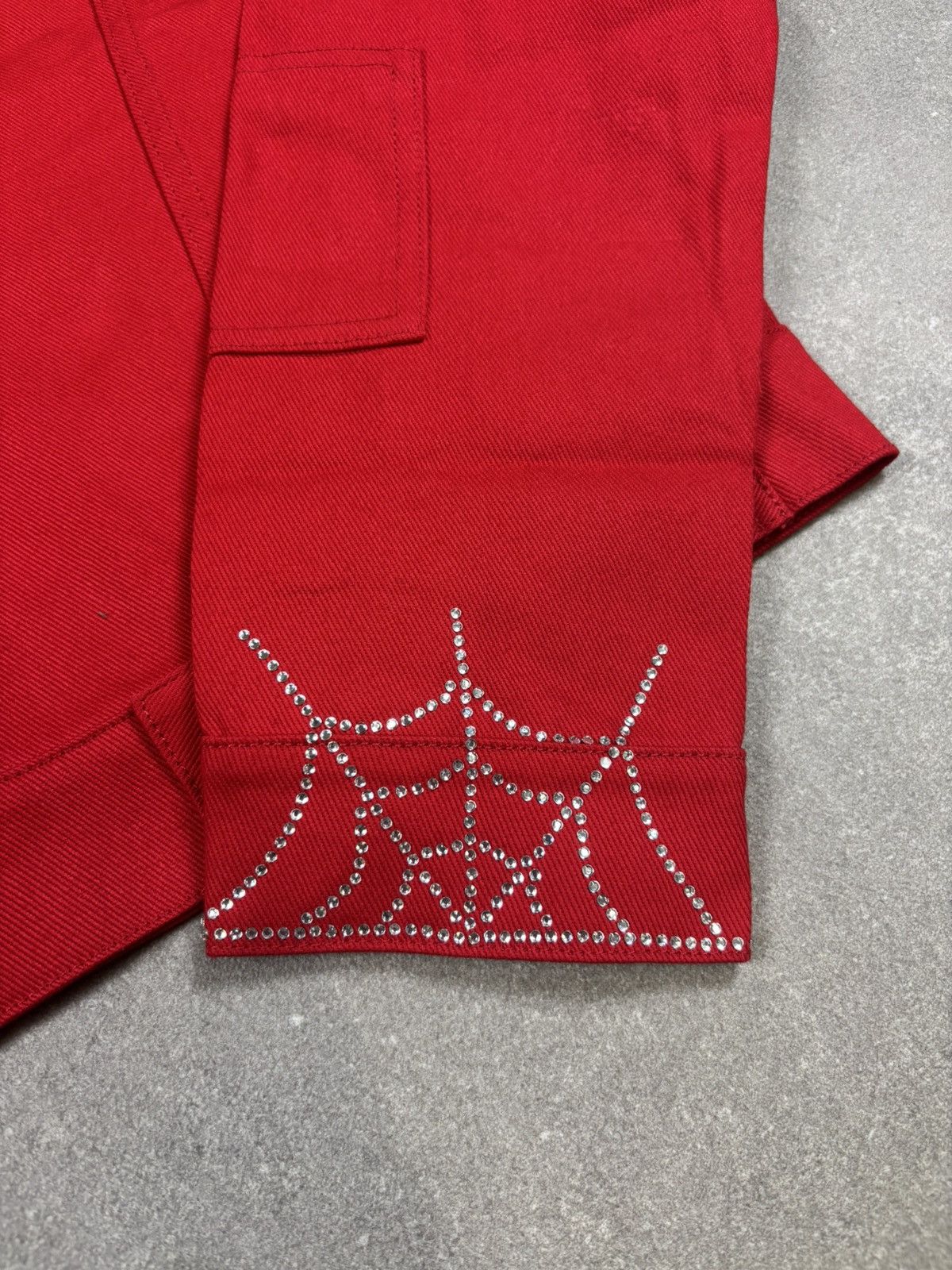 Sp5der Sp5der Web Denim Cropped Trucker Jacket, Red Size US XS / EU 42 / 0 - 8 Thumbnail