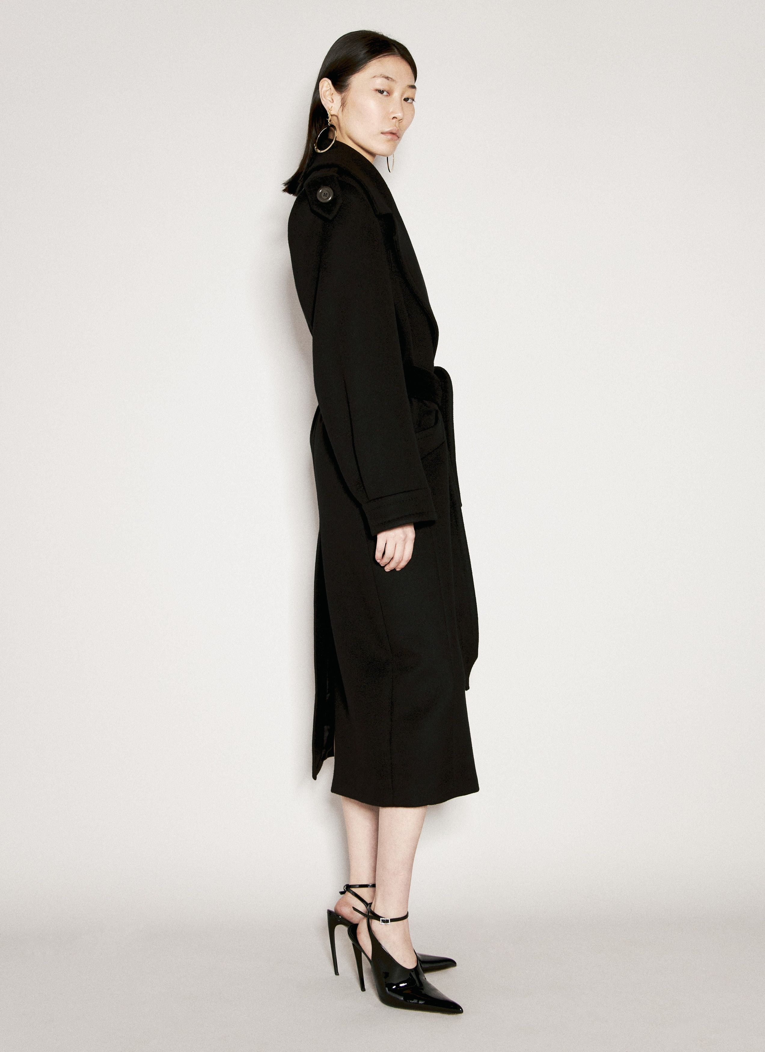 Saint Laurent Paris o1b1hav111025 Cashmere And Wool Belted Coat in Black Size S / US 4 / IT 40 - 2 Thumbnail