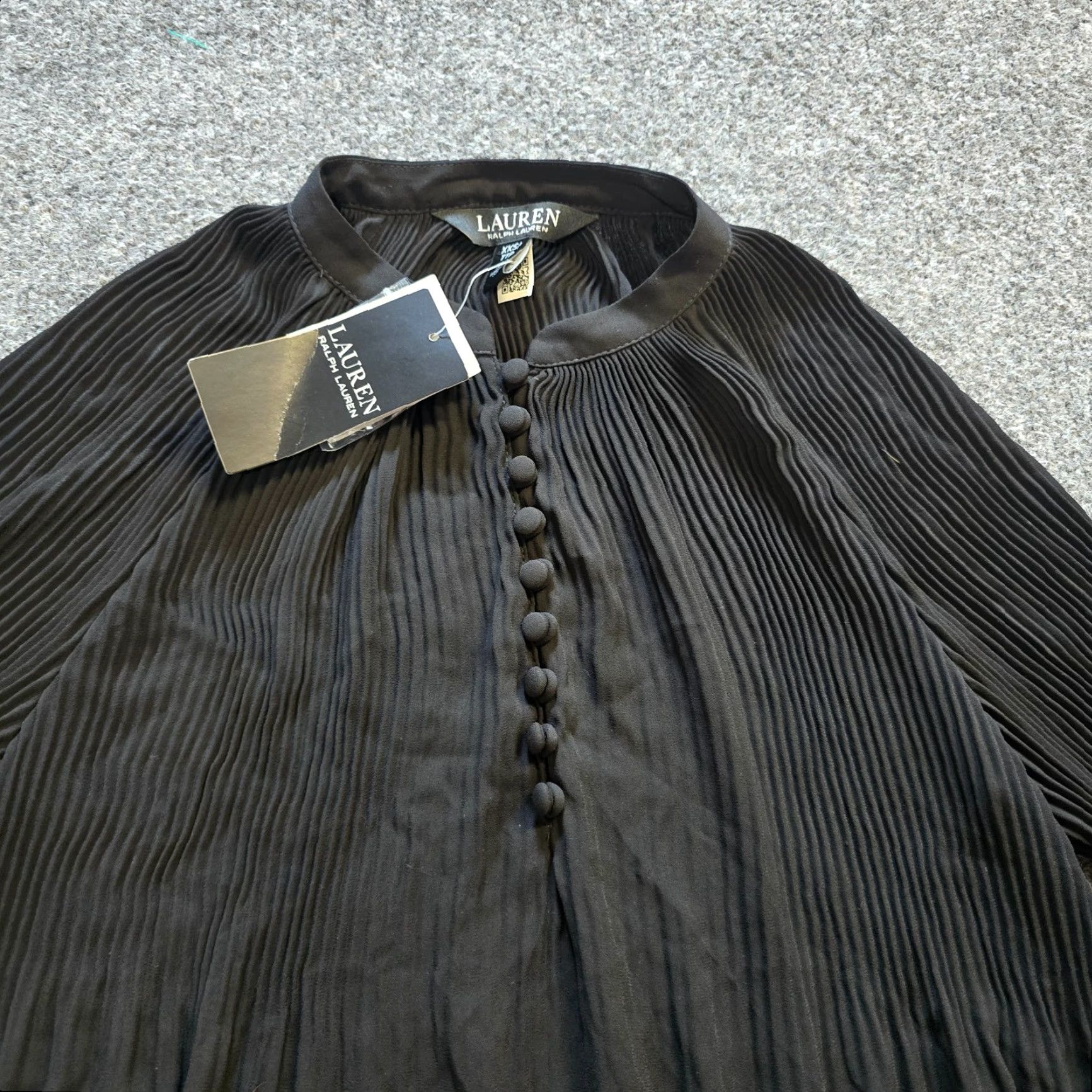 Ralph Lauren Lauren Ralph Lauren Top Womens XXS Black Pleated Button Capsule Casual Blouse Shirt Balloon Sleeve Classic Lightweight Regular Womens Size XXS / US 00 / IT 34 - 2 Thumbnail